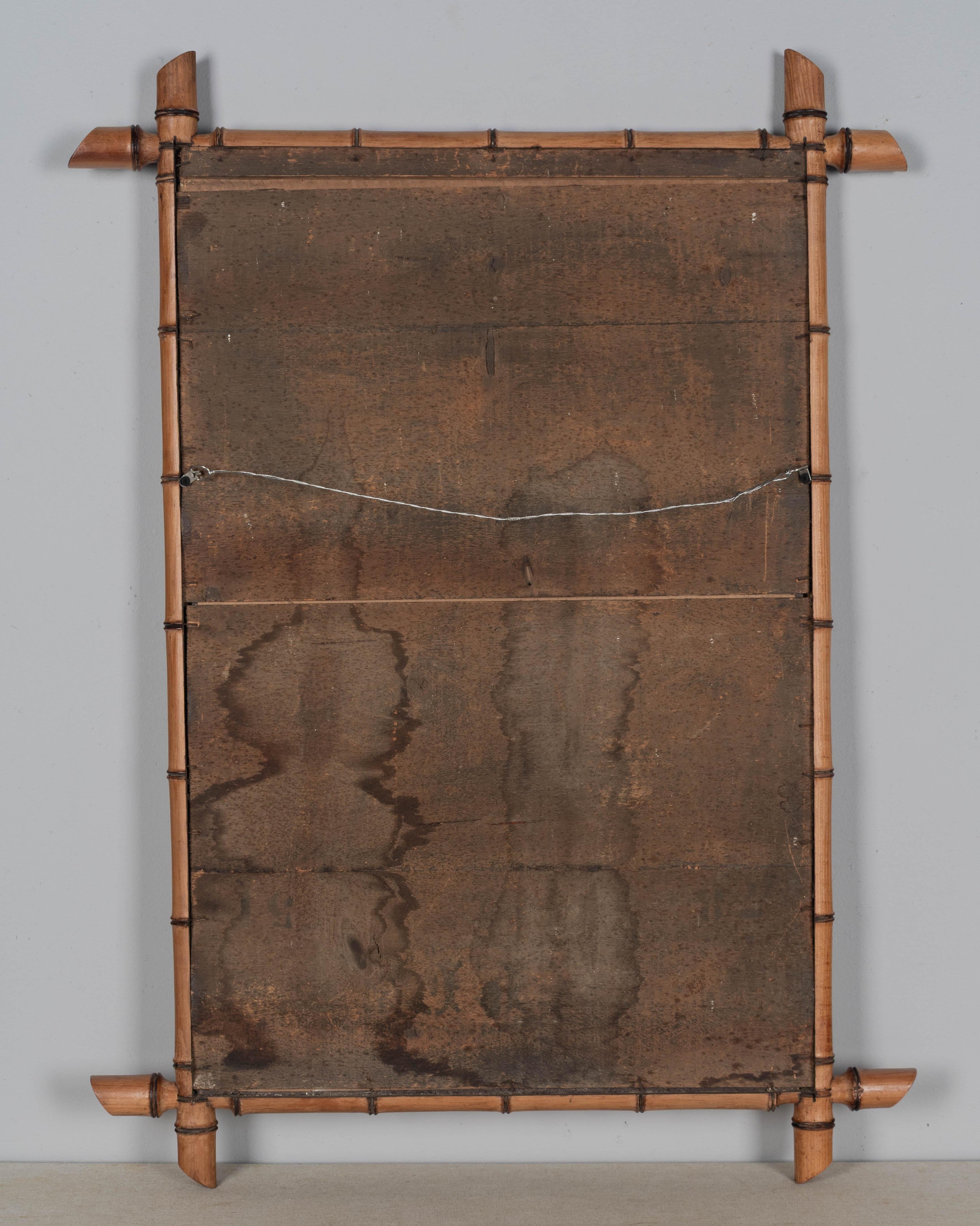 French Faux Bamboo Cherry Wood Mirror 27.5