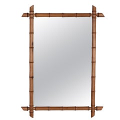 French Faux Bamboo Cherry Wood Mirror 27.5" x 37.5"