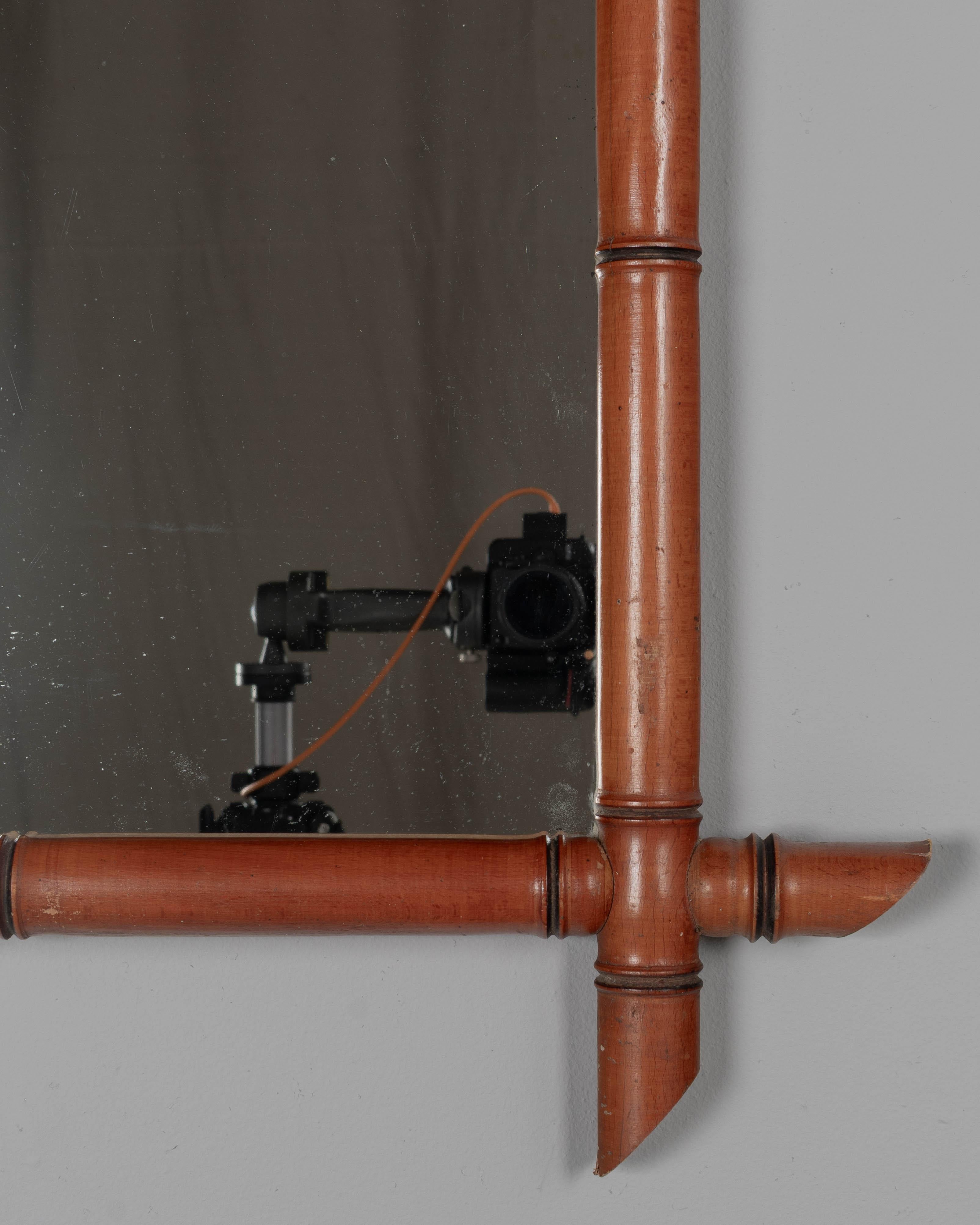 Fatto a mano Specchio francese in finto bambù e legno di ciliegio in vendita