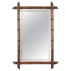 French Faux Bamboo Cherry Wood Mirror