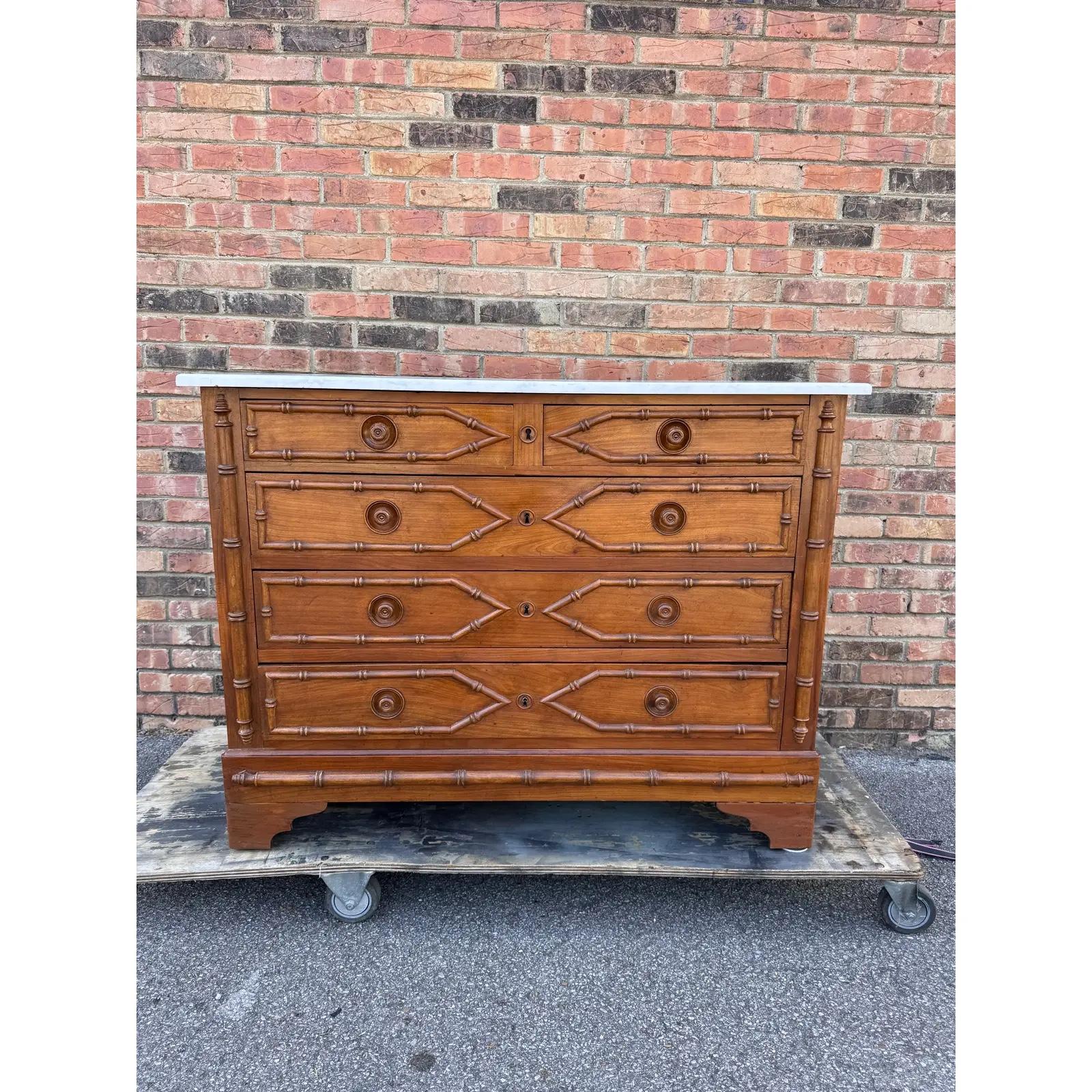 French Faux Bamboo Chest of Drawers In Excellent Condition For Sale In Nashville, TN