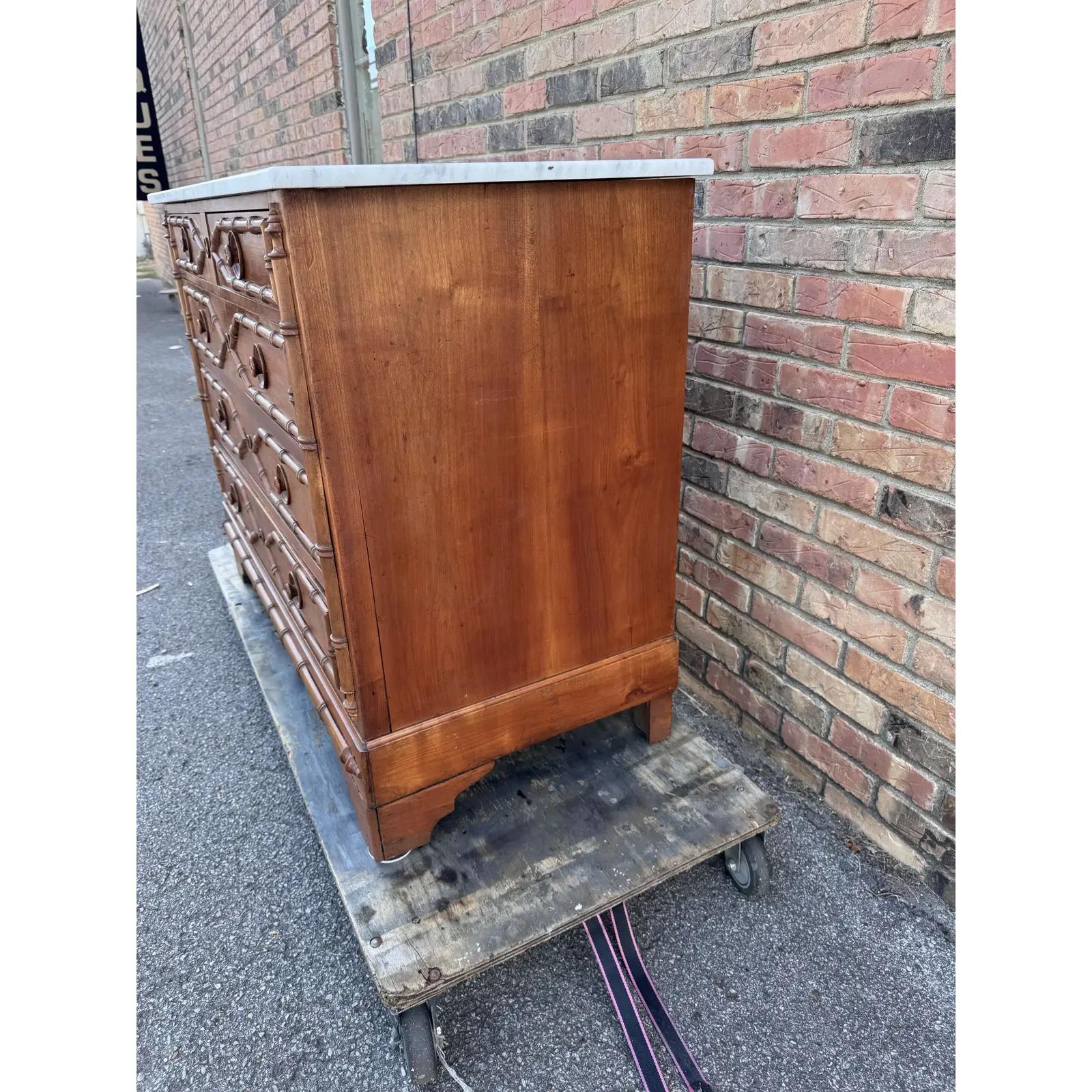 Marble French Faux Bamboo Chest of Drawers For Sale