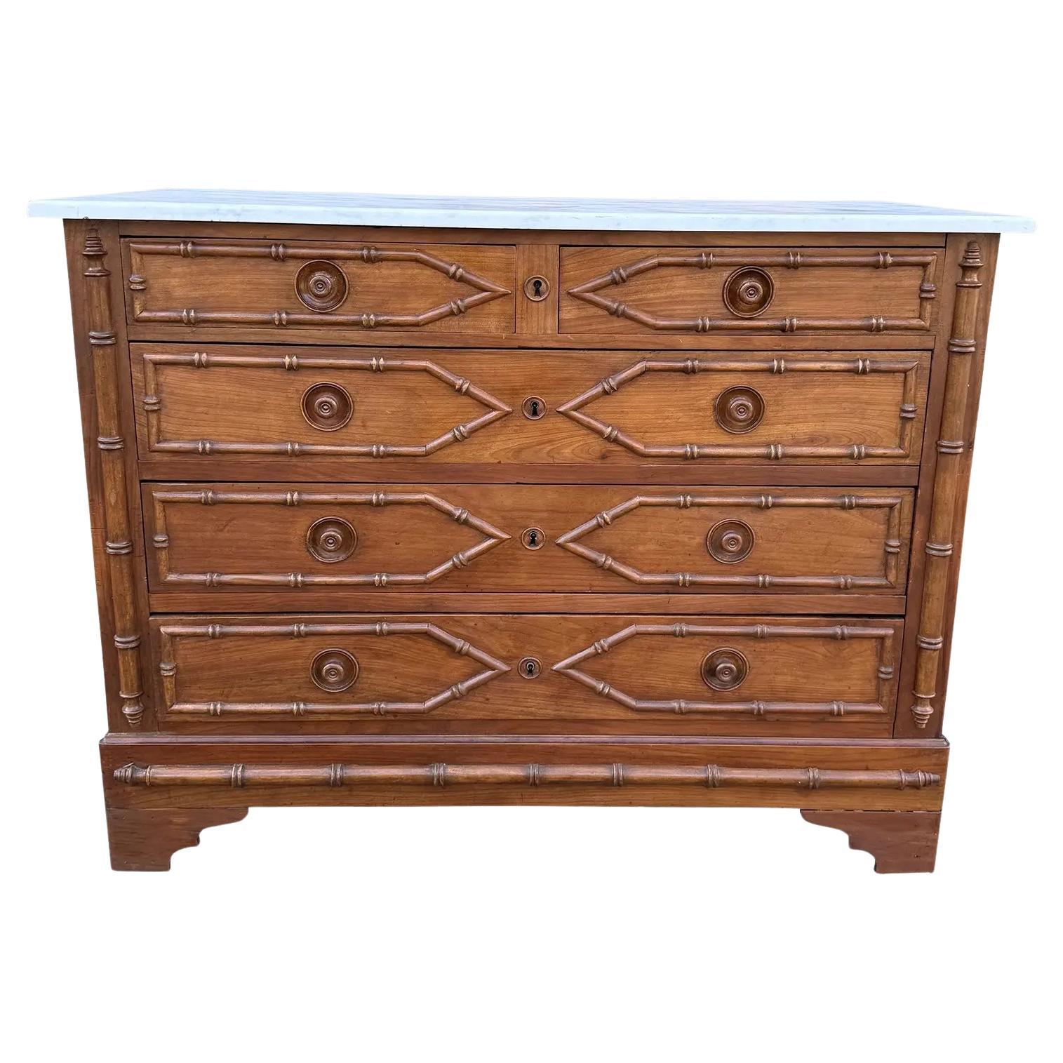 French Faux Bamboo Chest of Drawers For Sale