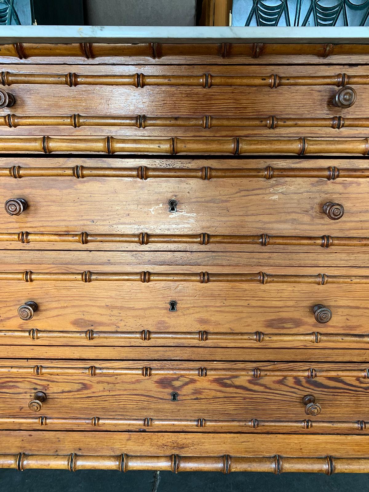 French Faux Bamboo Chest, White Marble Top, circa 1900 9