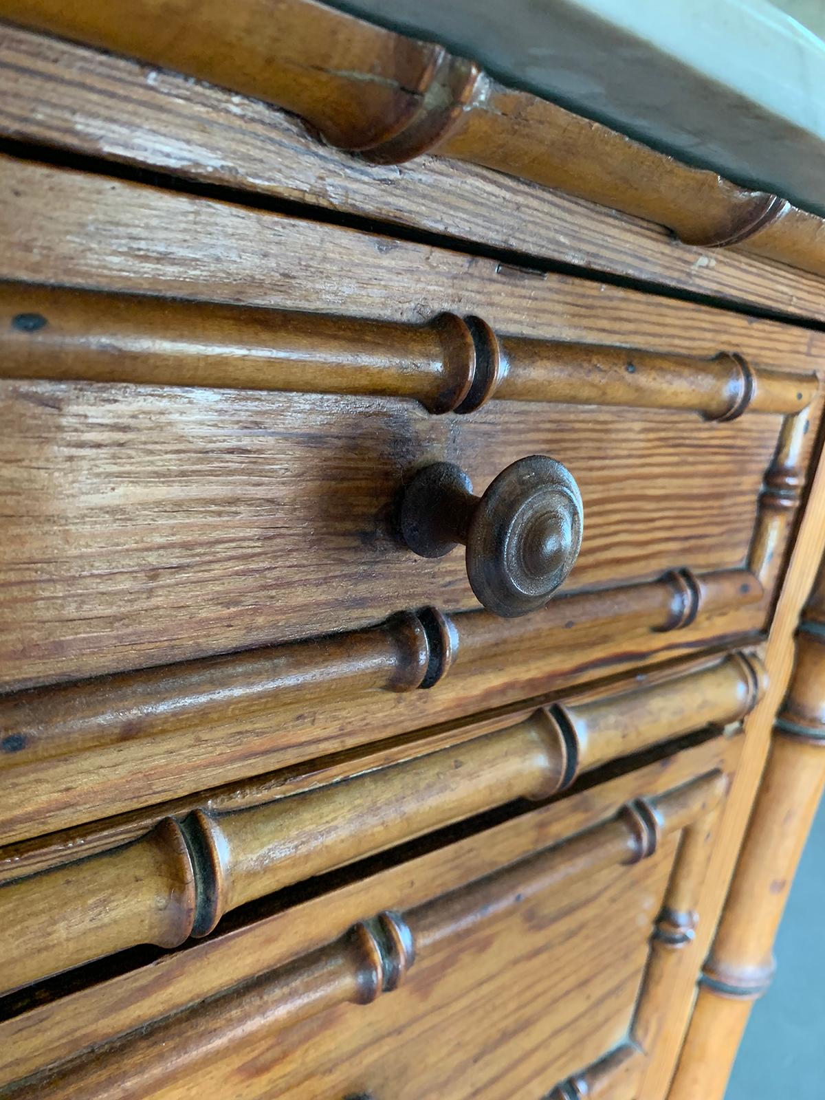 French Faux Bamboo Chest, White Marble Top, circa 1900 4