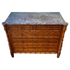 French Faux Bamboo Chest with Gray Marble Top, Late 19th Century