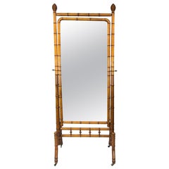 Antique French Faux Bamboo Cheval Mirror