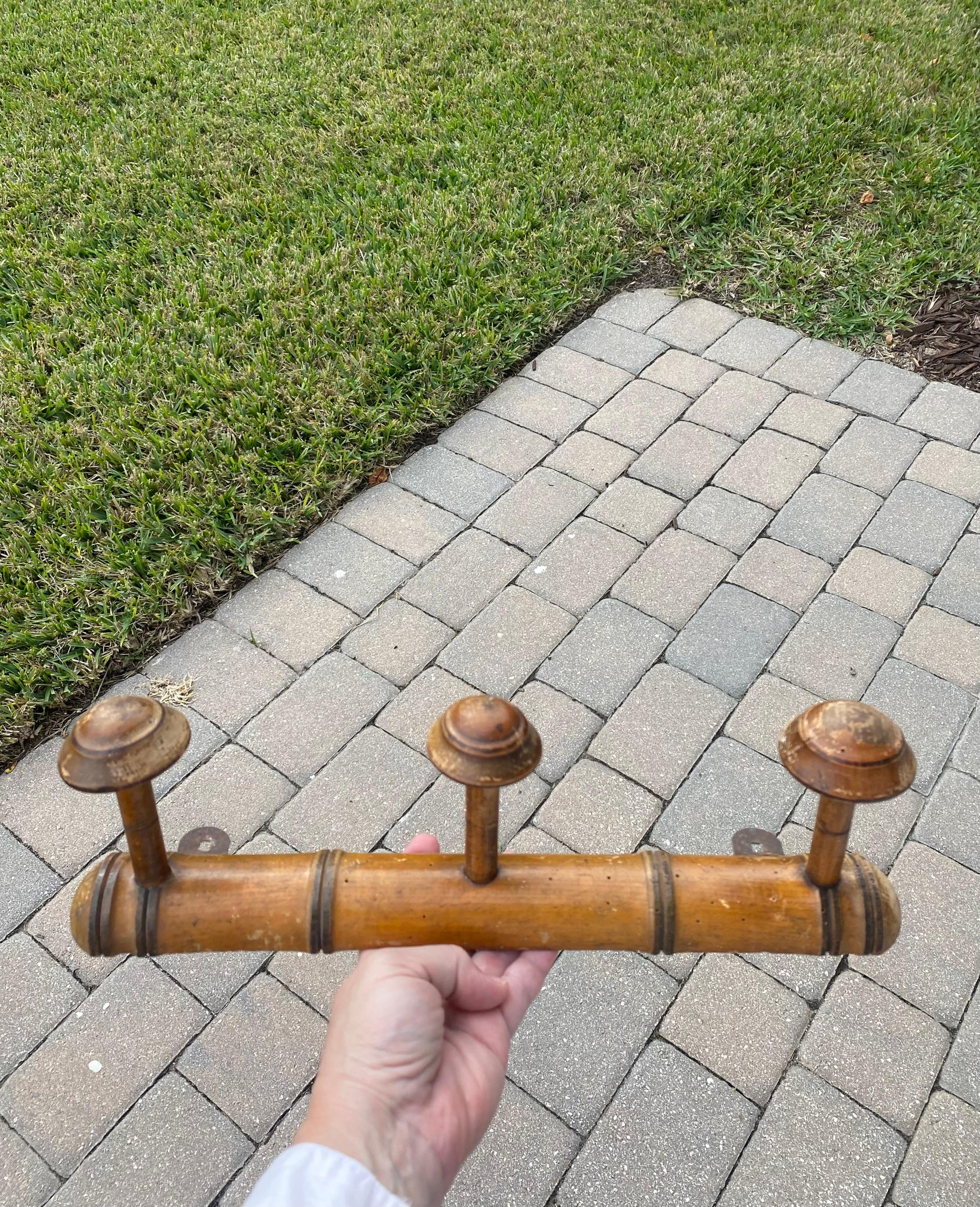 Hand-Carved French Faux Bamboo Coat/Purse Hooks For Sale