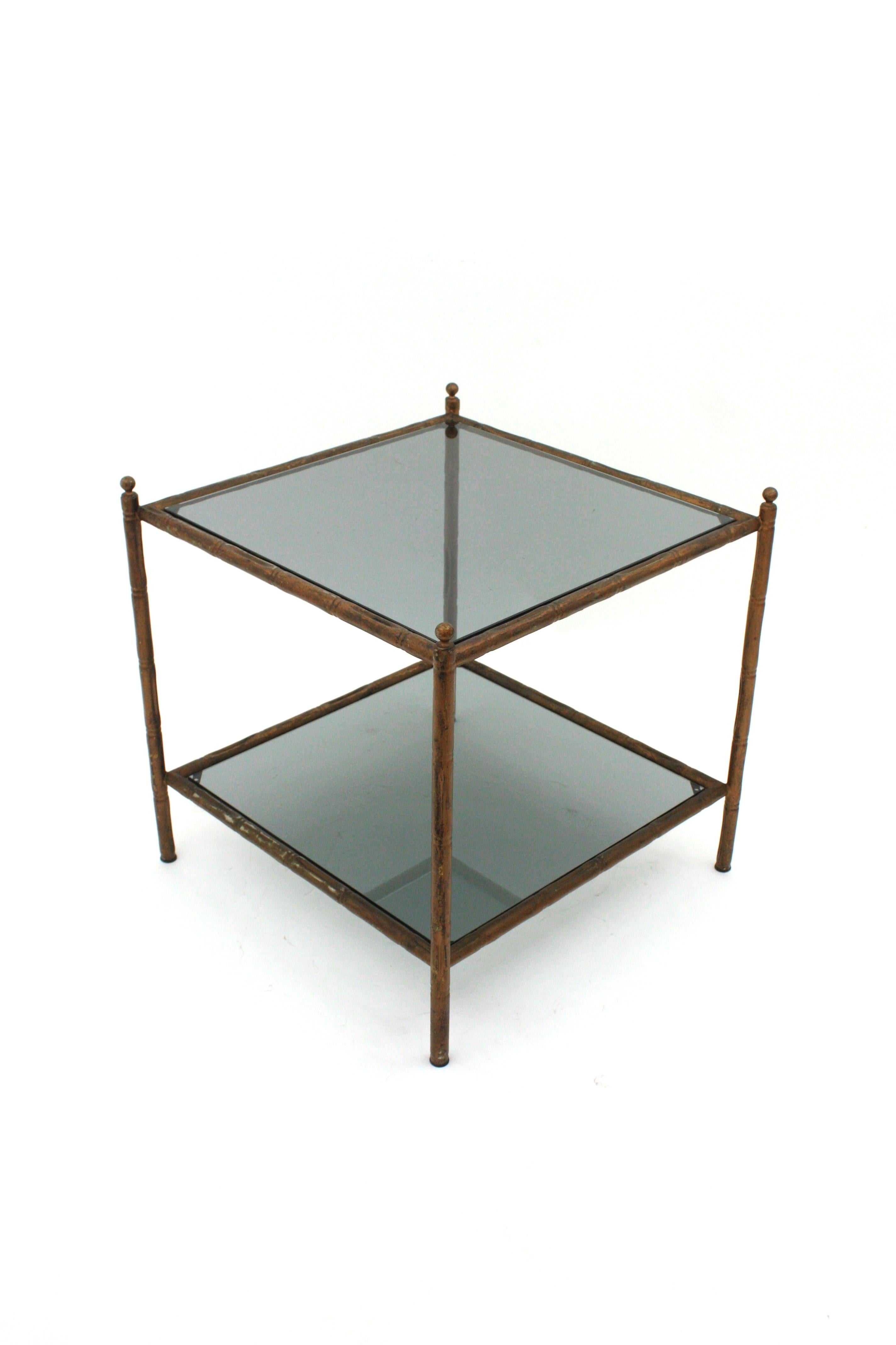Hollywood Regency French Faux Bamboo Coffee Table, 1940s For Sale
