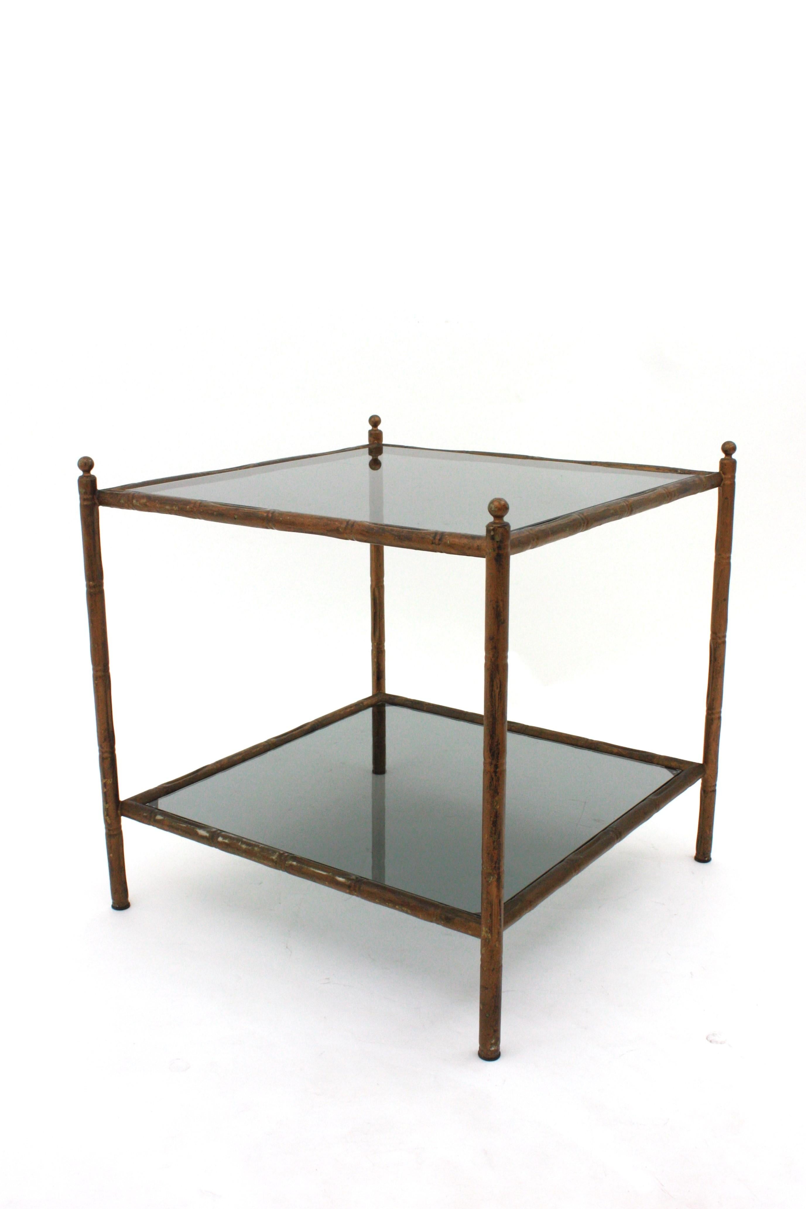 Iron French Faux Bamboo Coffee Table, 1940s For Sale