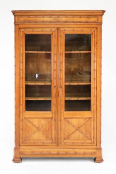 French Faux Bamboo Double-Door Bookcase Cabinet, circa 1900