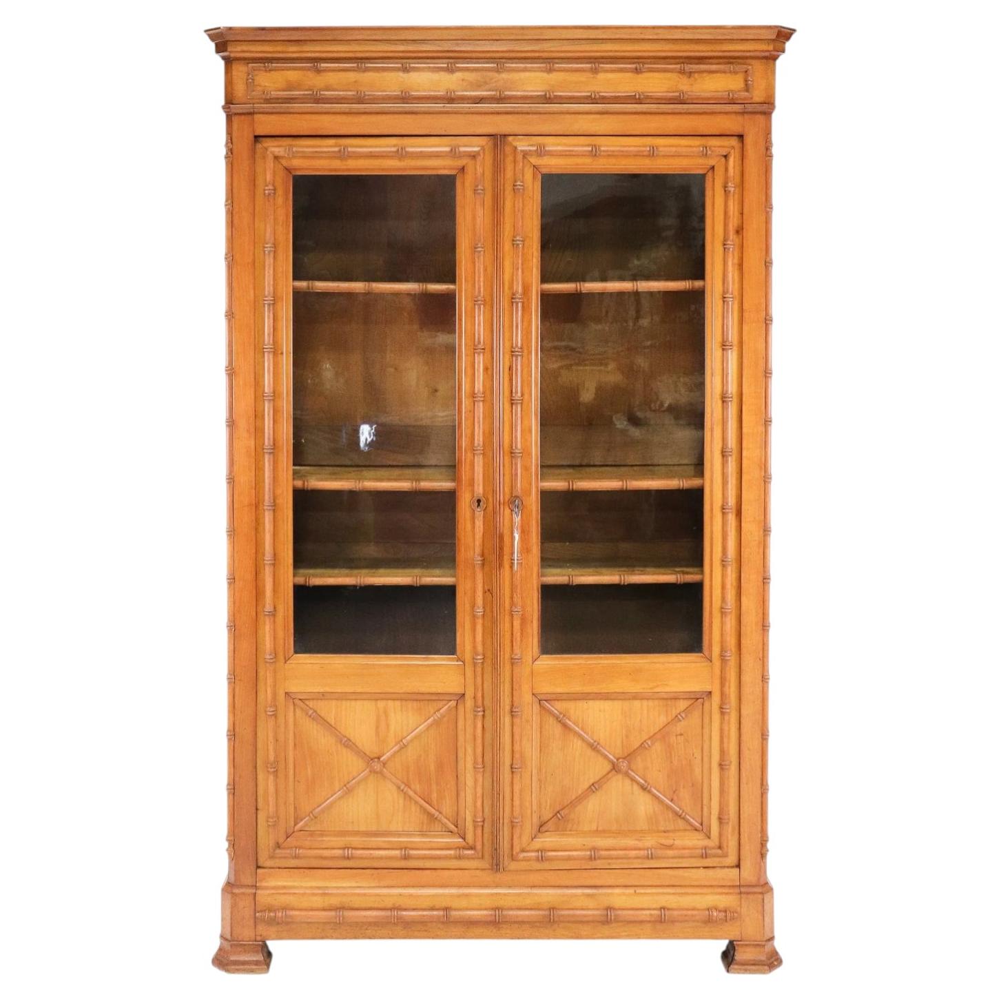 French Faux Bamboo Double-Door Bookcase Cabinet, circa 1900