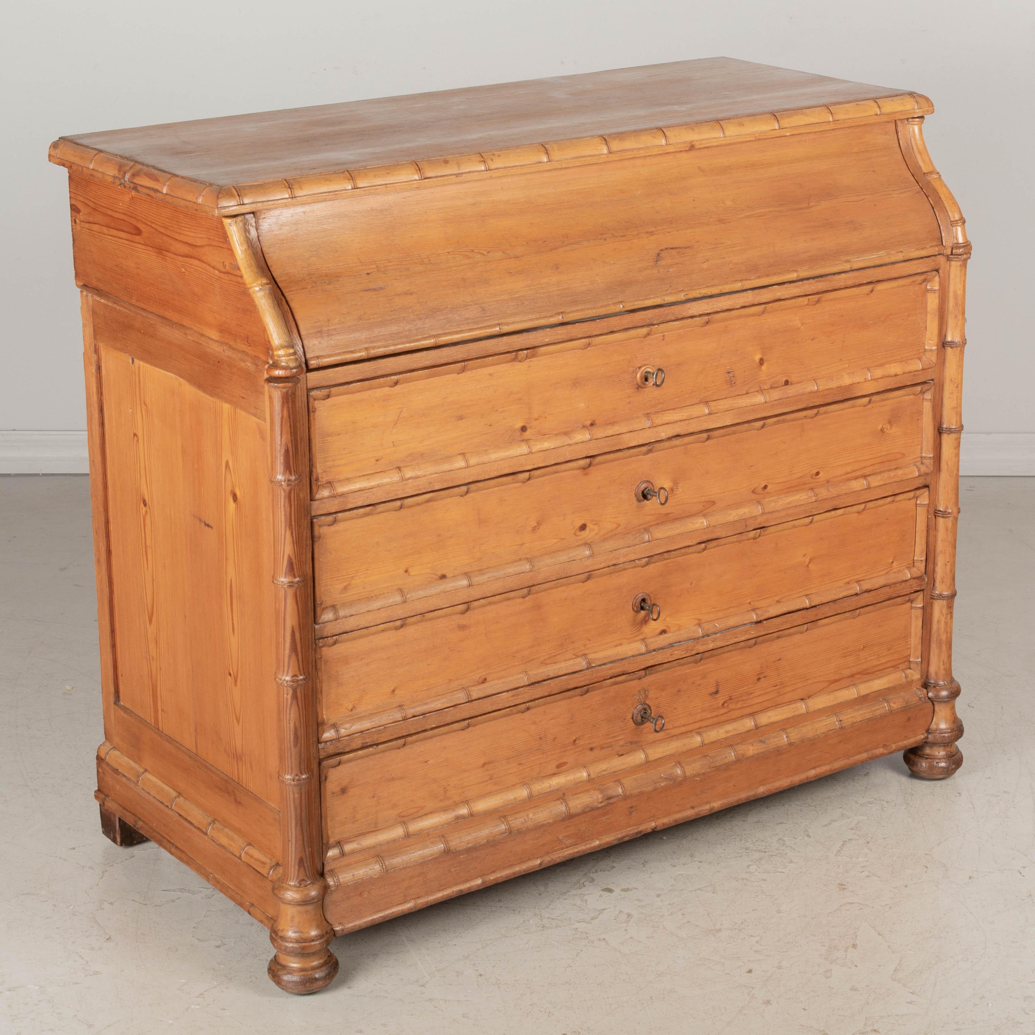 Hand-Crafted French Faux Bamboo Dresser with Marble Vanity  For Sale