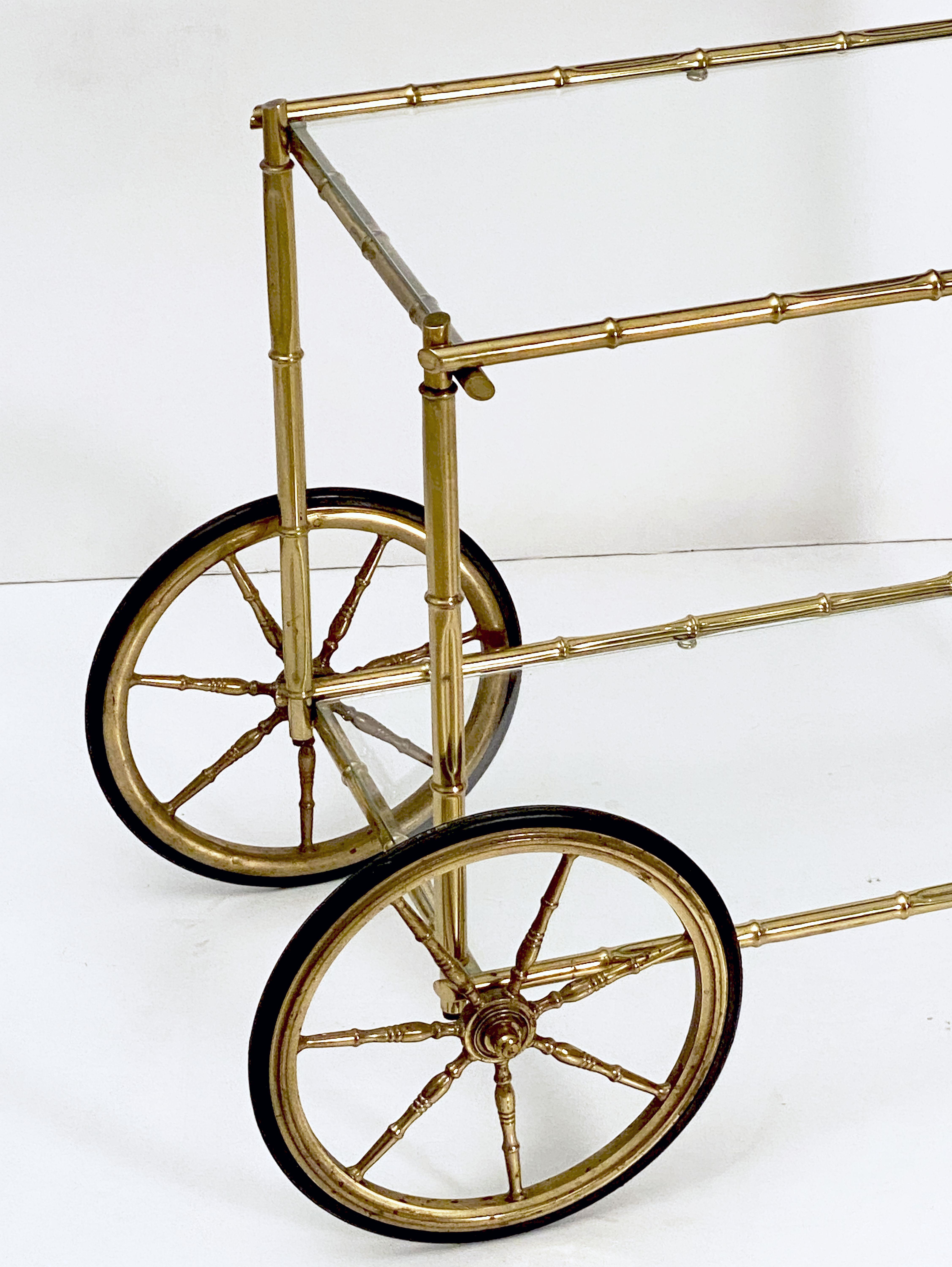 French Faux Bamboo Drinks Cart of Brass and Glass For Sale 4