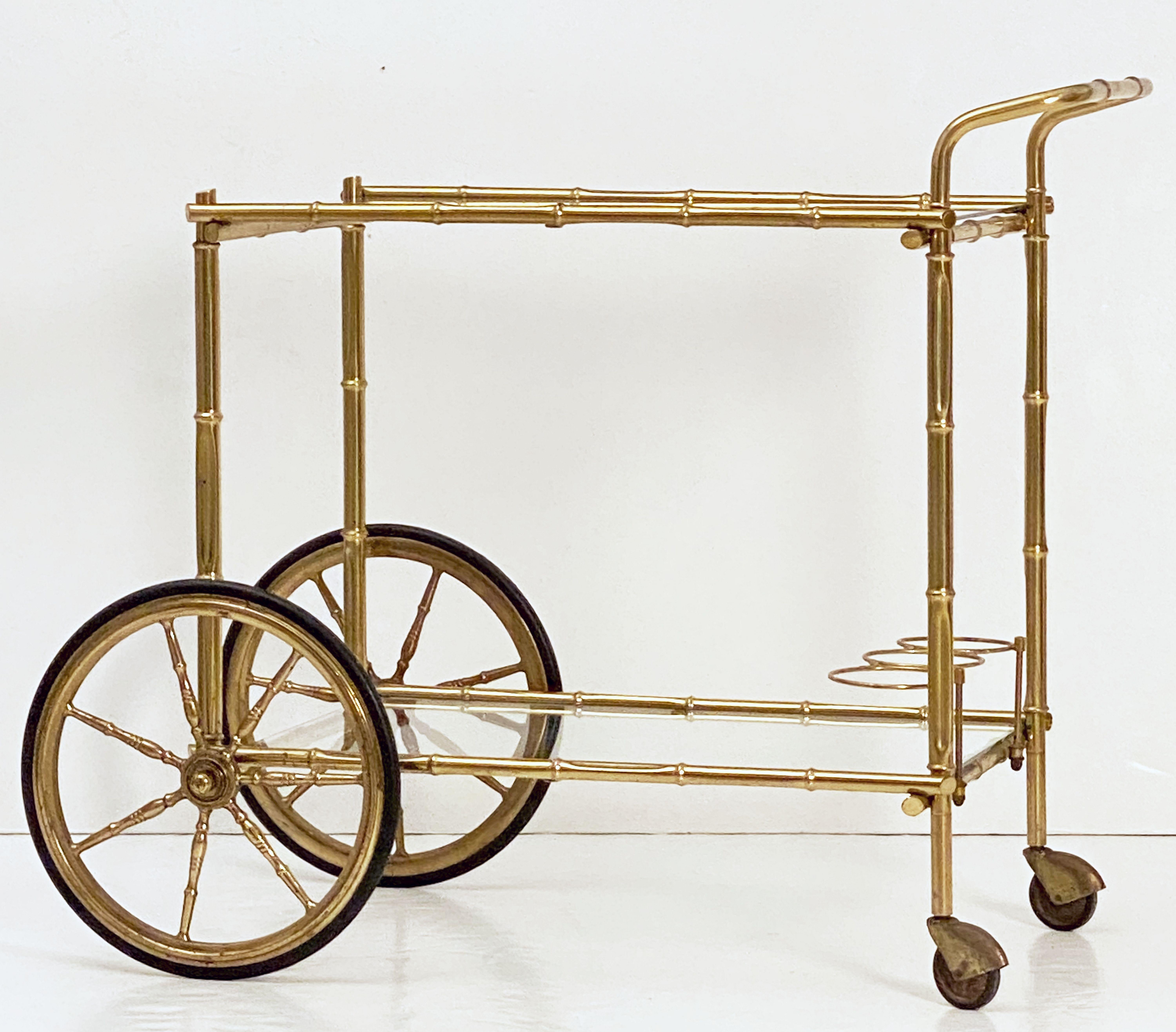 French Faux Bamboo Drinks Cart of Brass and Glass For Sale 5