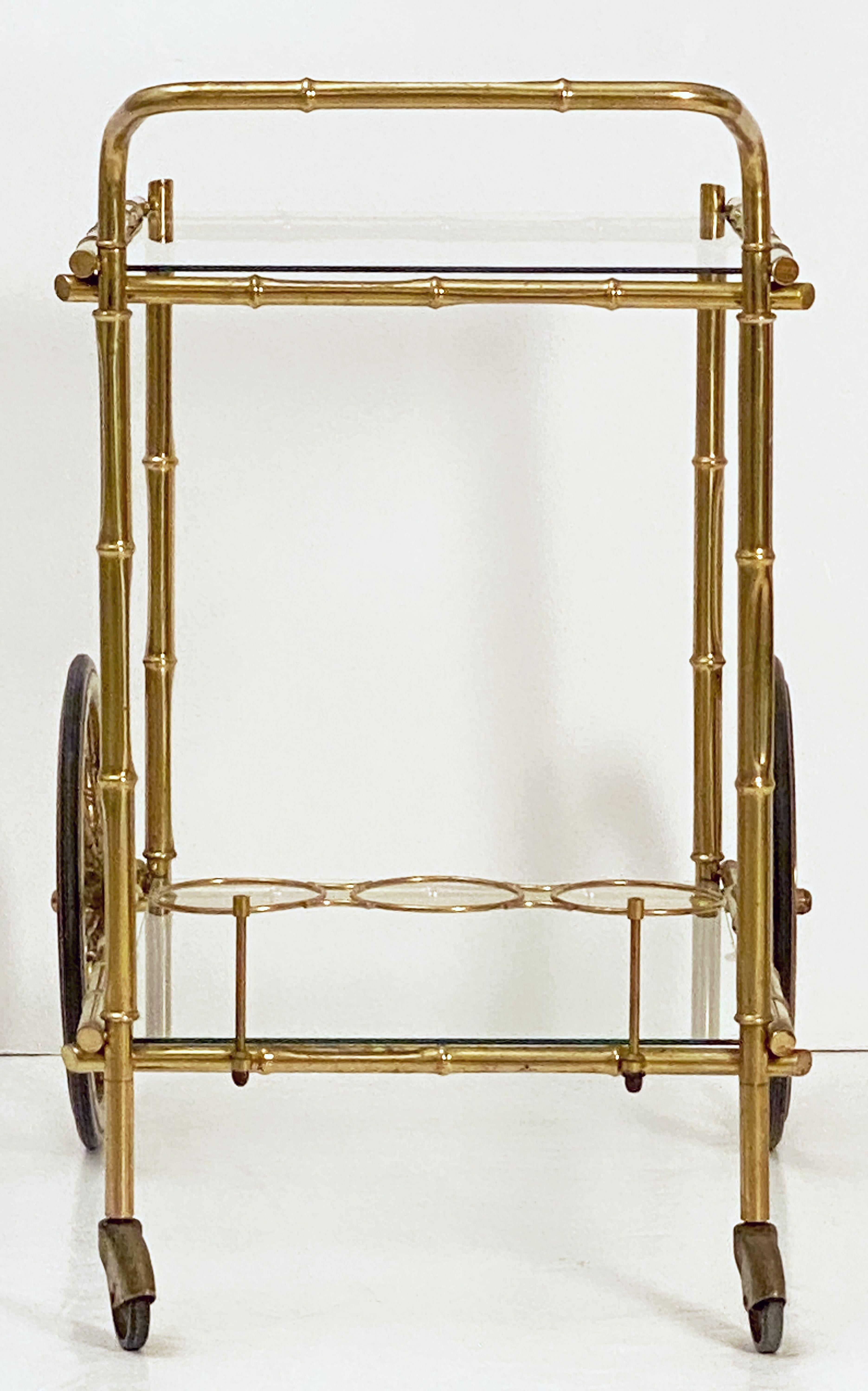 French Faux Bamboo Drinks Cart of Brass and Glass For Sale 6