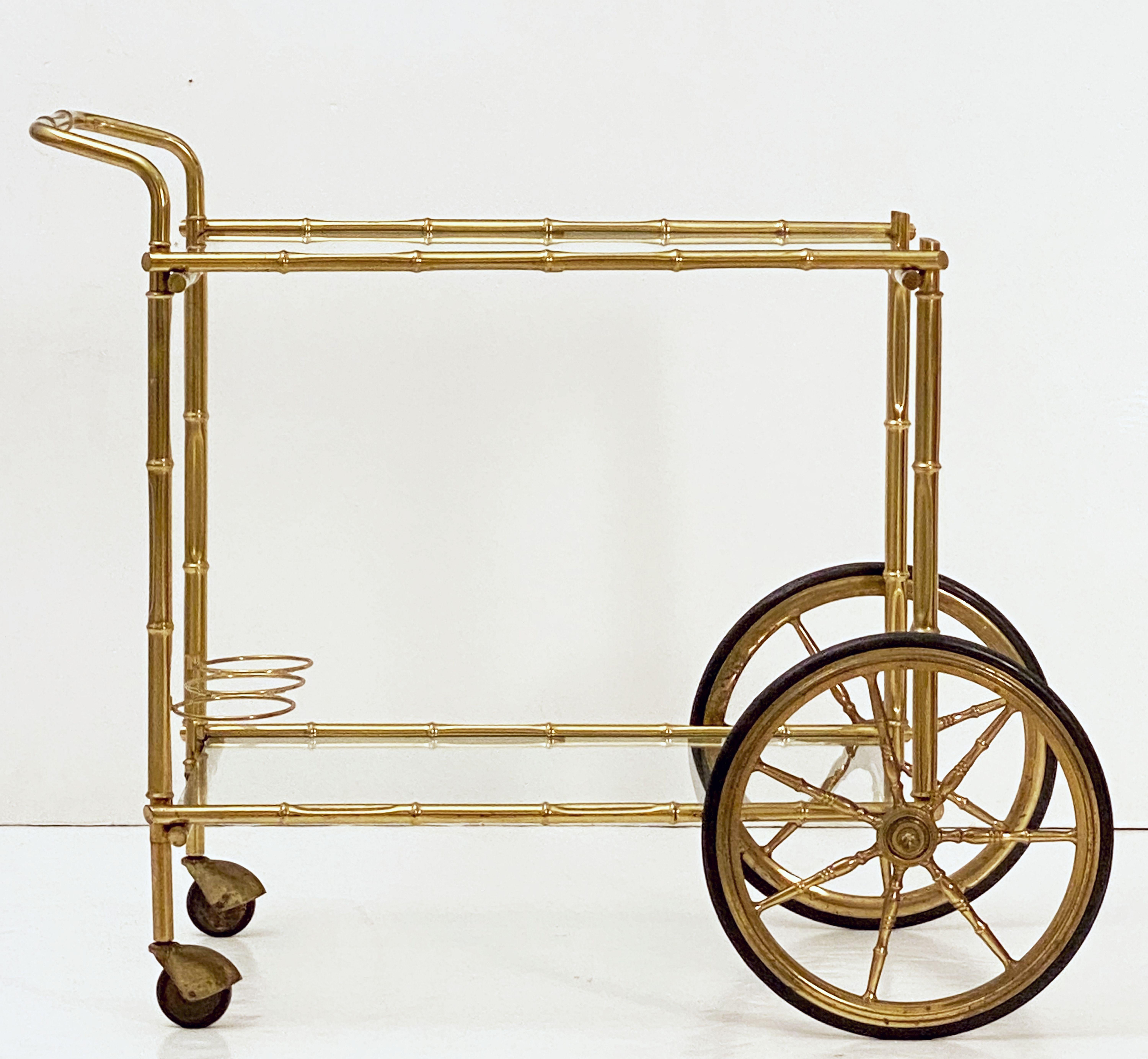 French Faux Bamboo Drinks Cart of Brass and Glass For Sale 7