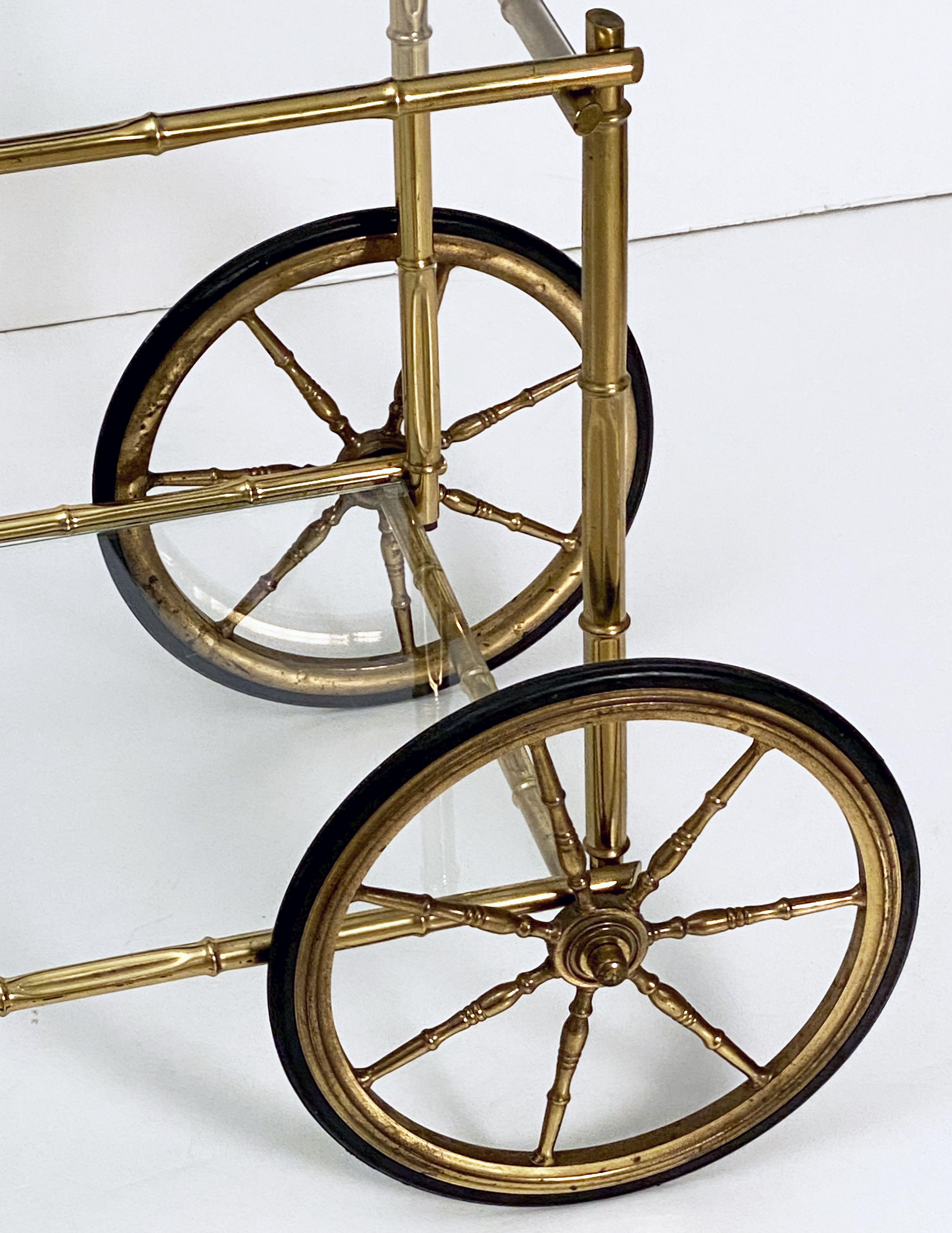 French Faux Bamboo Drinks Cart of Brass and Glass 7