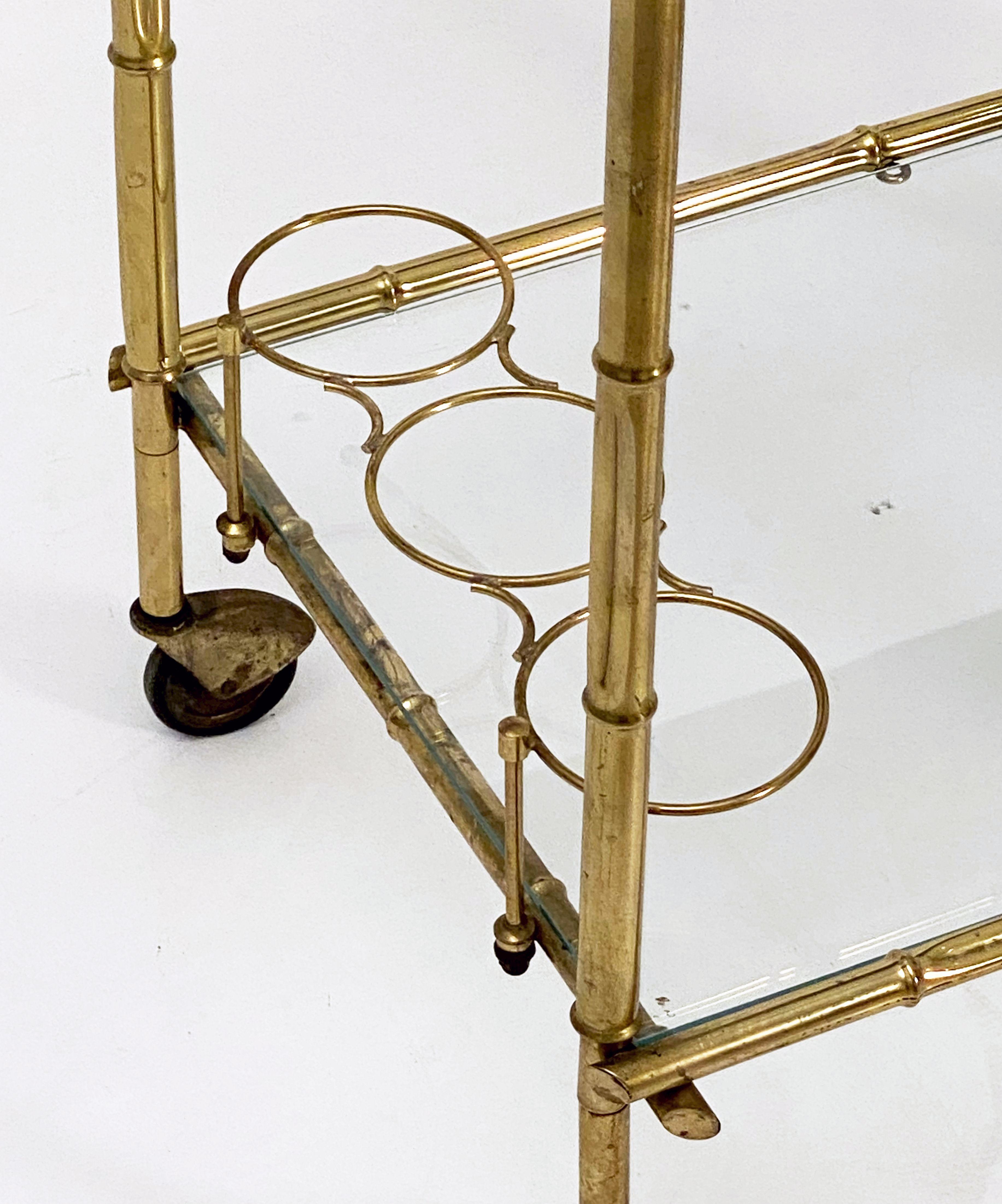 French Faux Bamboo Drinks Cart of Brass and Glass For Sale 9