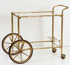 Carrito de bebidas francés de latón y cristal imitación bambú