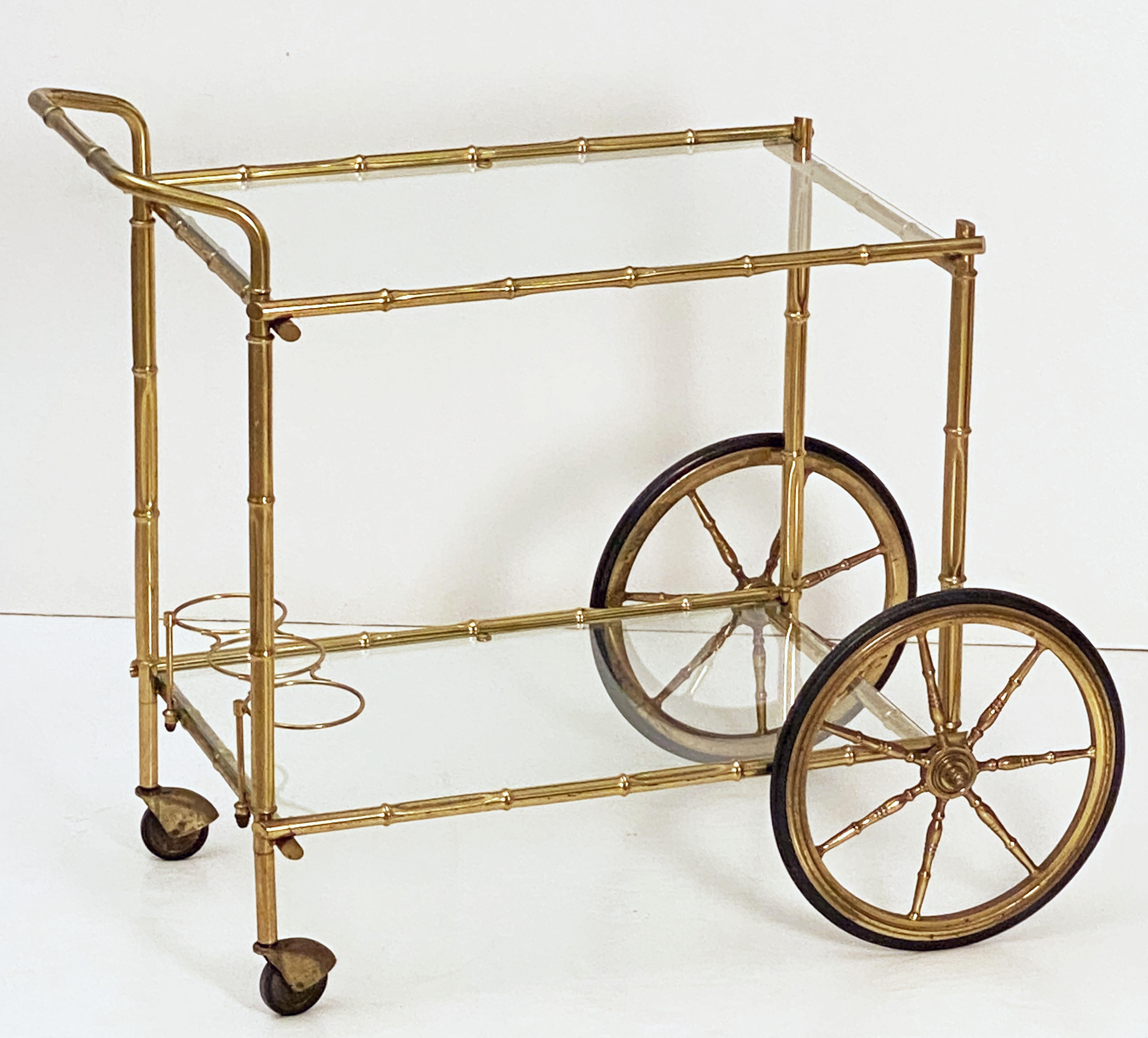 French Faux Bamboo Drinks Cart of Brass and Glass For Sale 13