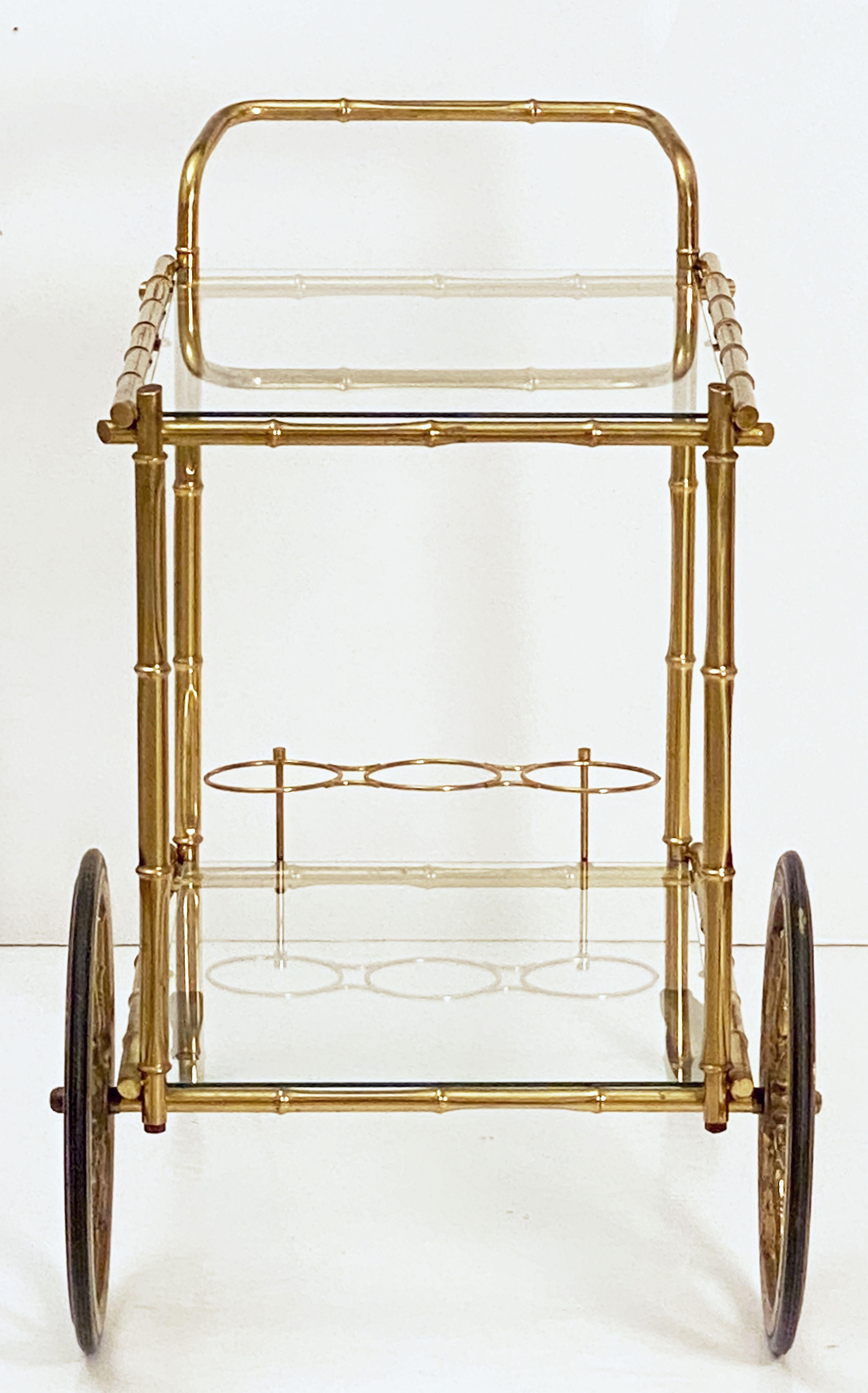 French Faux Bamboo Drinks Cart of Brass and Glass In Good Condition In Austin, TX