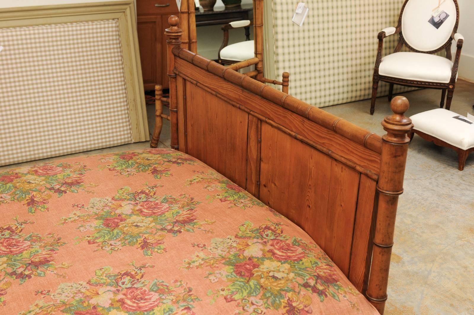19th Century French Faux-Bamboo Bed, circa 1870, with Custom-Made Mattress, 48.5