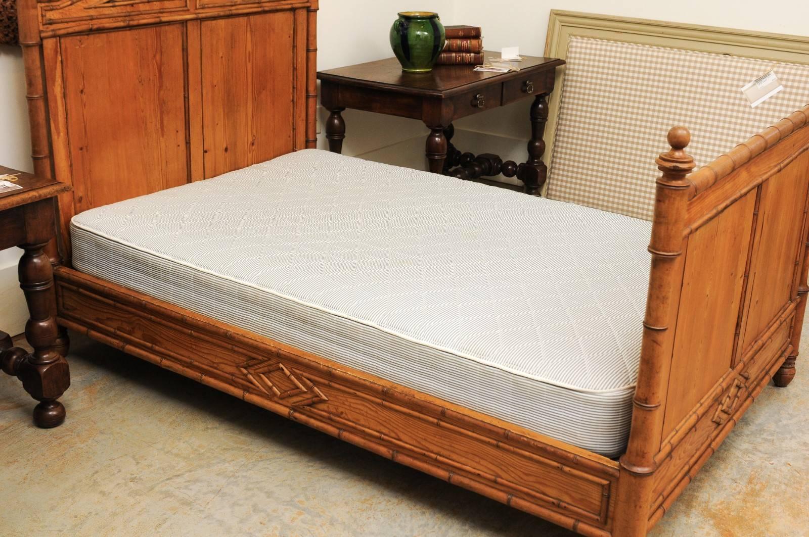 French Faux-Bamboo Bed, circa 1870, with Custom-Made Mattress, 48.5