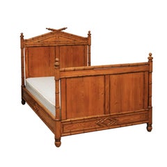 French Faux-Bamboo Full-Size Bed, circa 1870 with Custom-Made Mattress