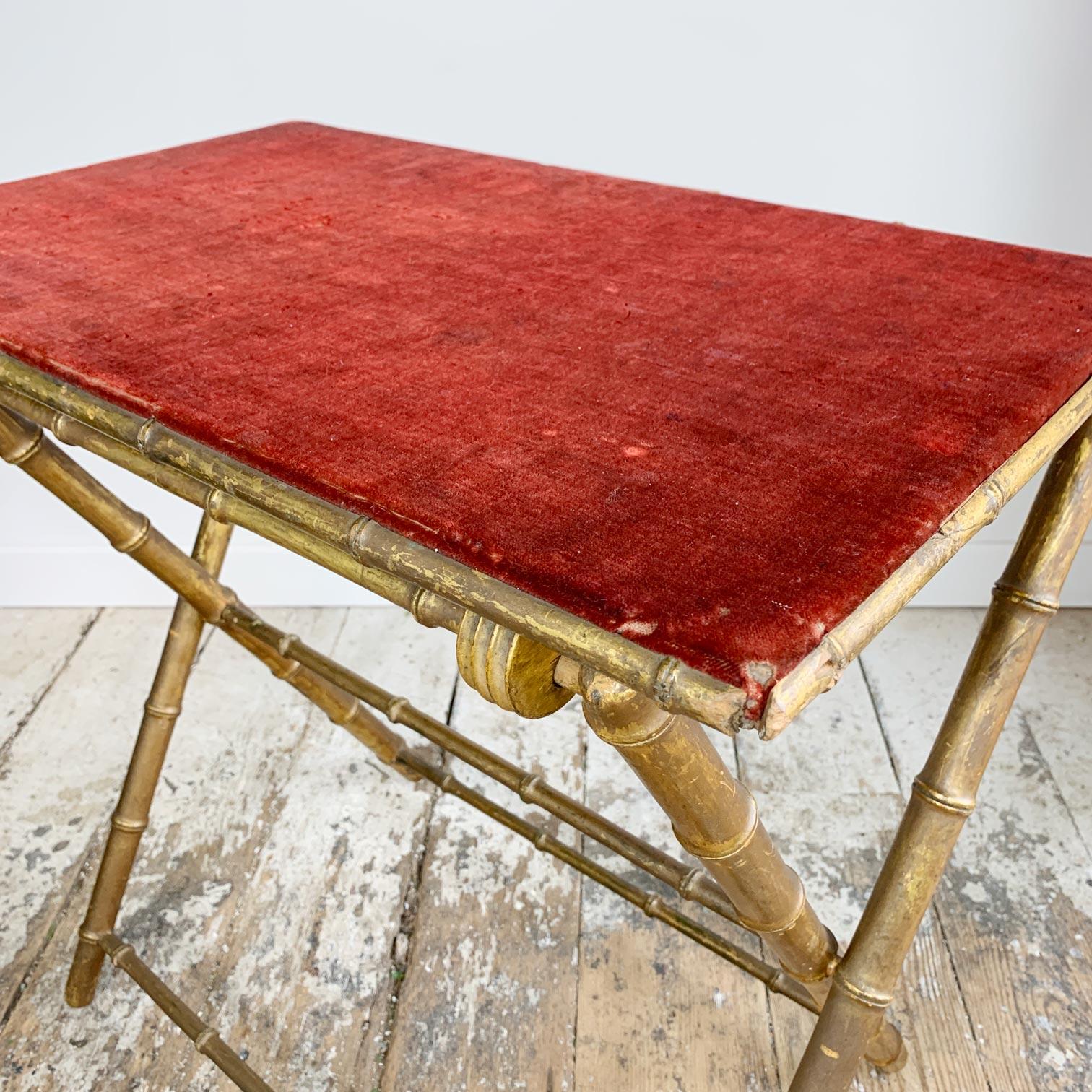 French Gold Faux Bamboo and Red Velvet Folding Card Table 5