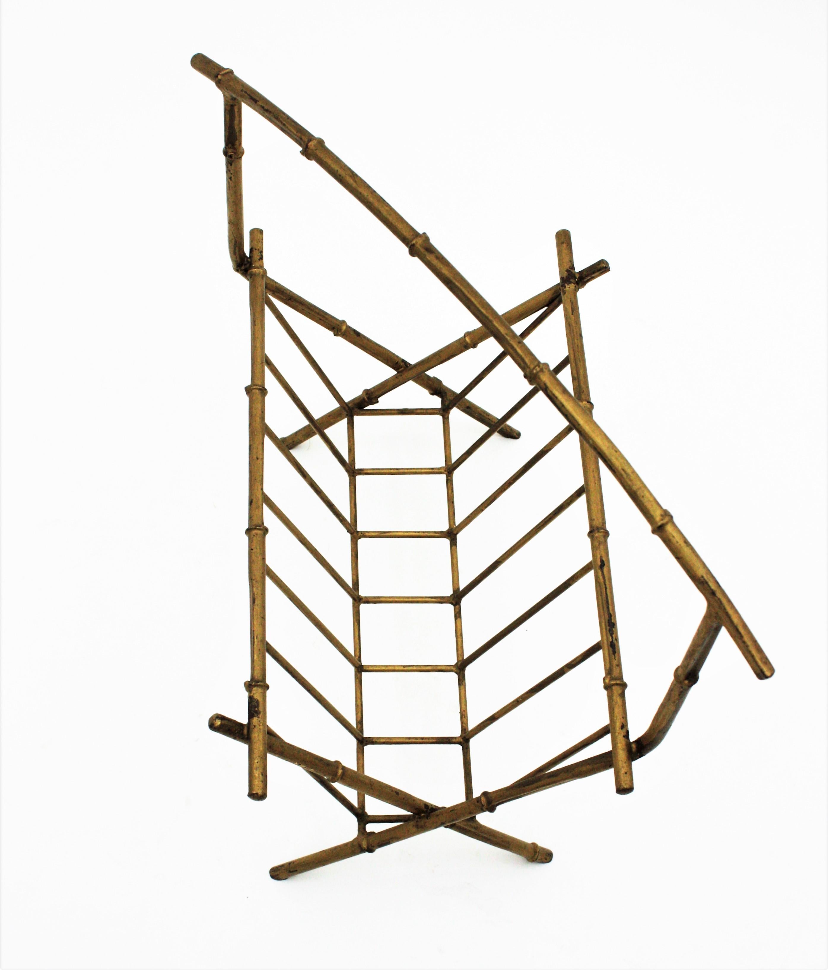 French Faux Bamboo Gilt Iron Magazine Rack, Maison Baguès Style For Sale 9