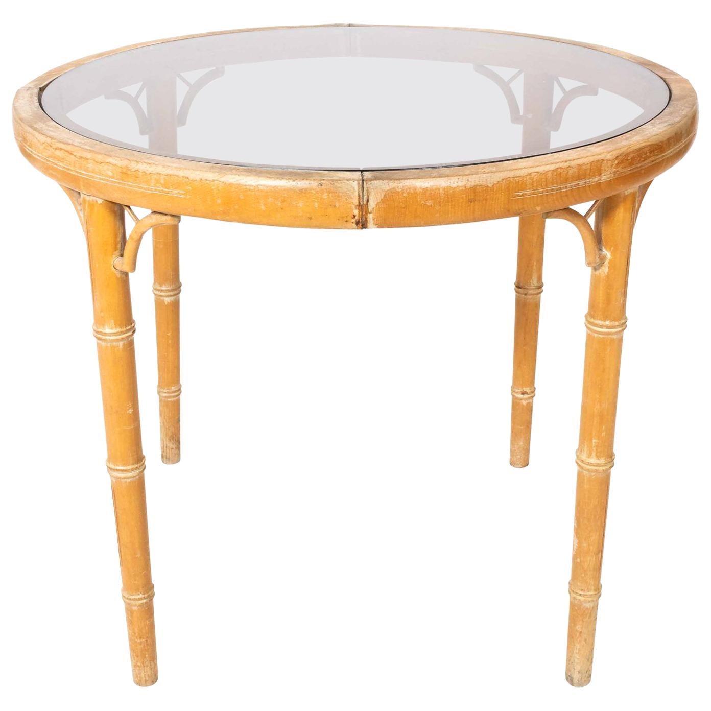 French Faux Bamboo Glass Top Table