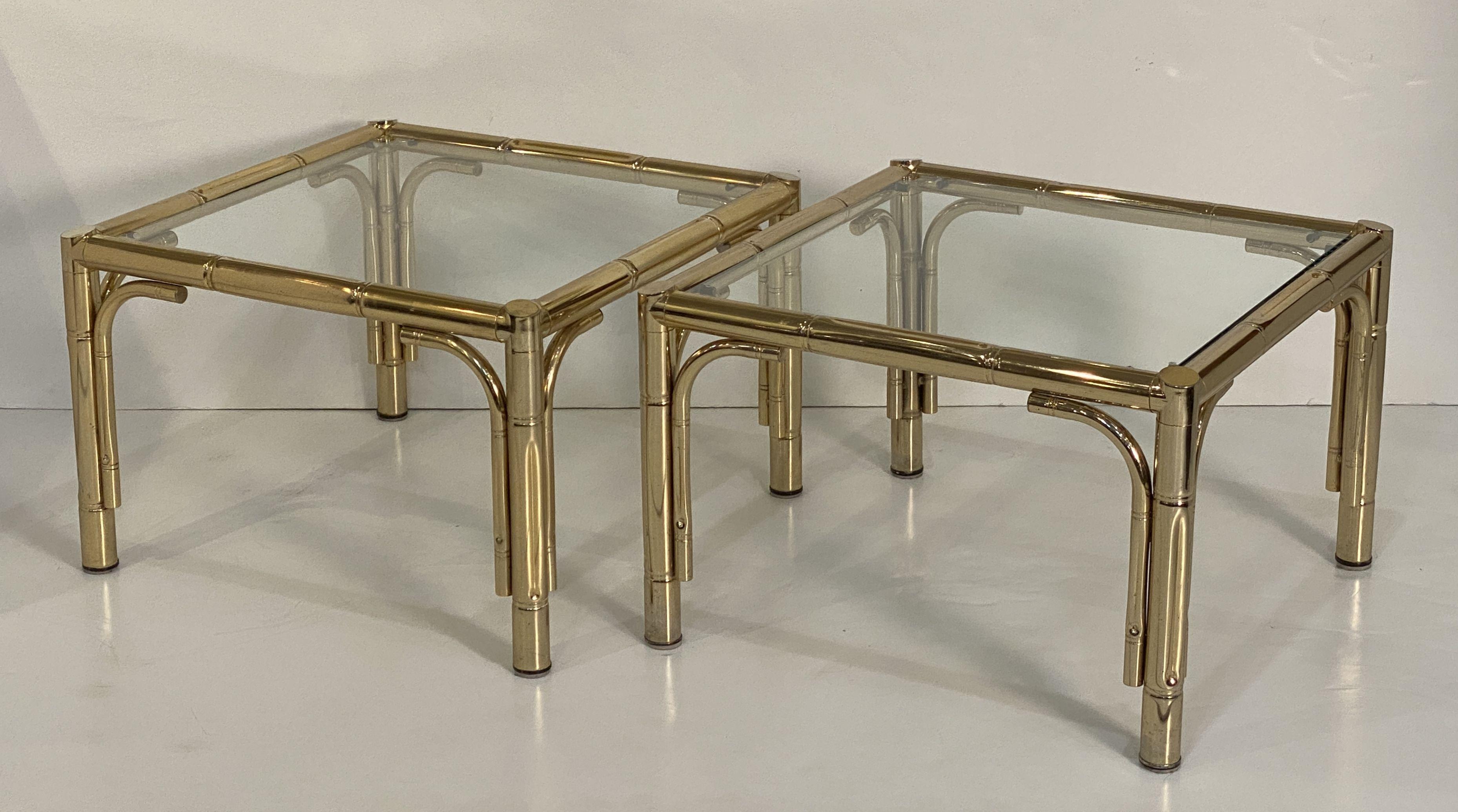 French Faux Bamboo Low Side Tables of Brass and Glass - Individually Priced For Sale 4