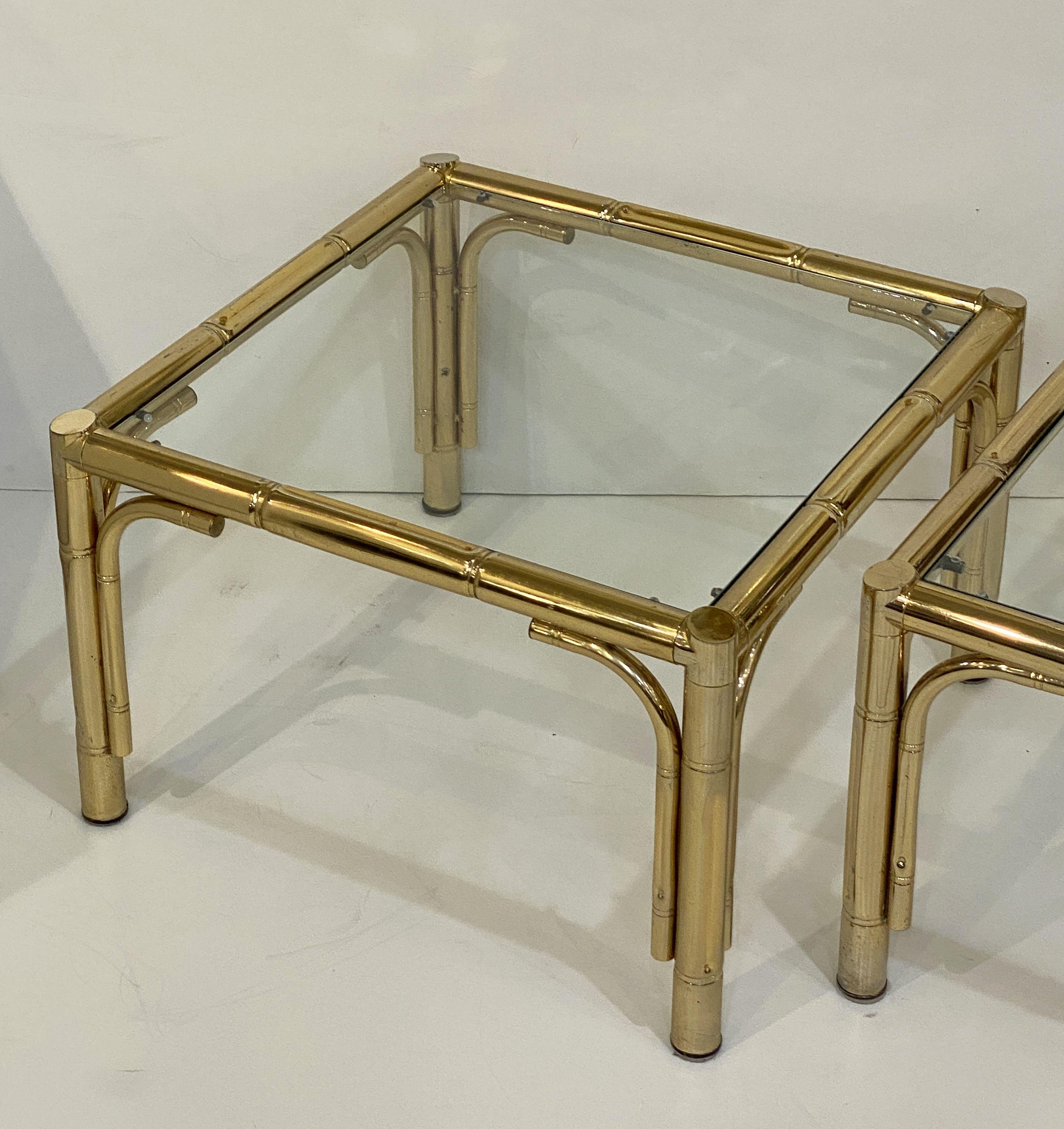 French Faux Bamboo Low Side Tables of Brass and Glass - Individually Priced For Sale 6