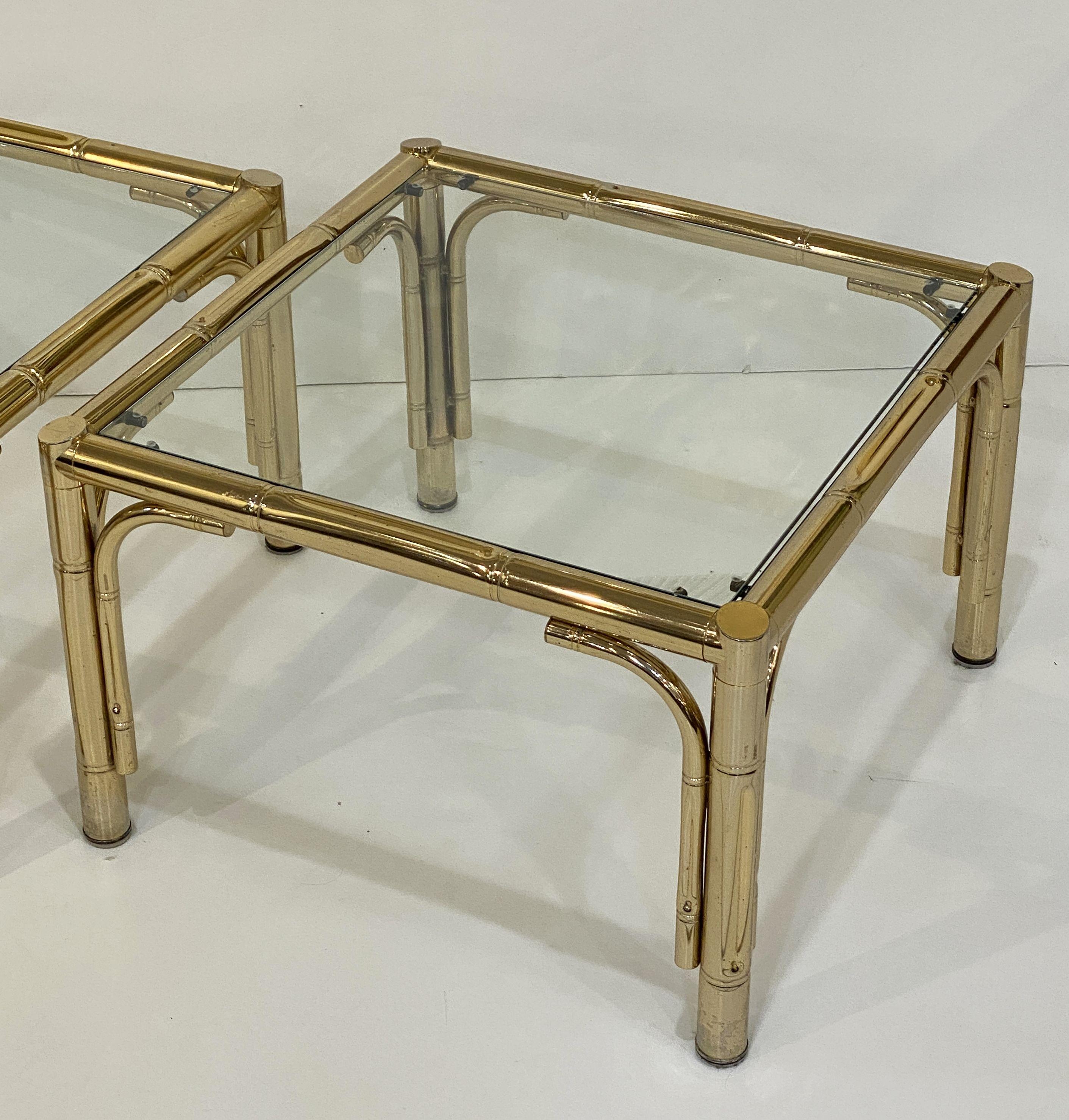 French Faux Bamboo Low Side Tables of Brass and Glass - Individually Priced For Sale 7