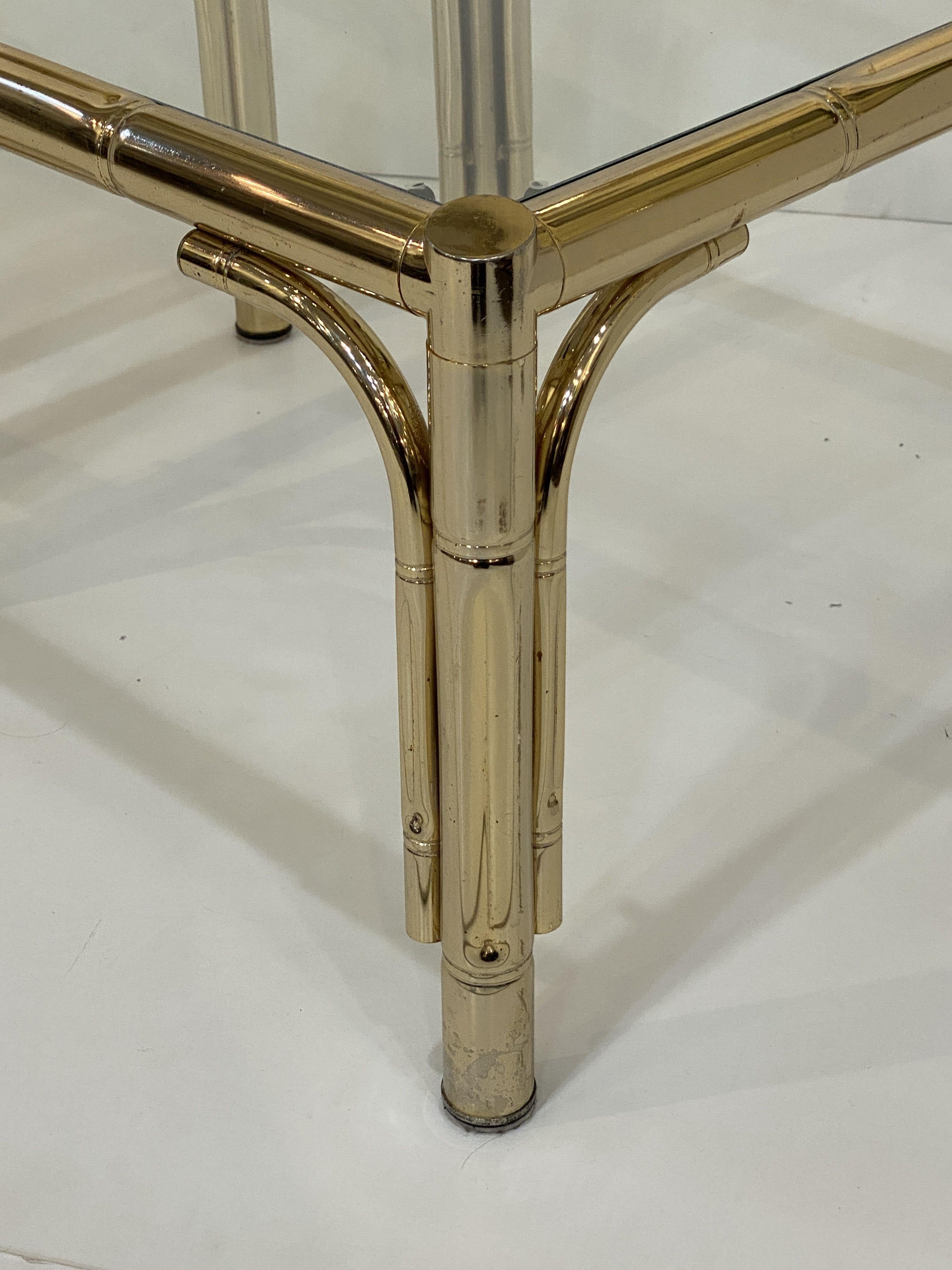 French Faux Bamboo Low Side Tables of Brass and Glass - Individually Priced For Sale 8