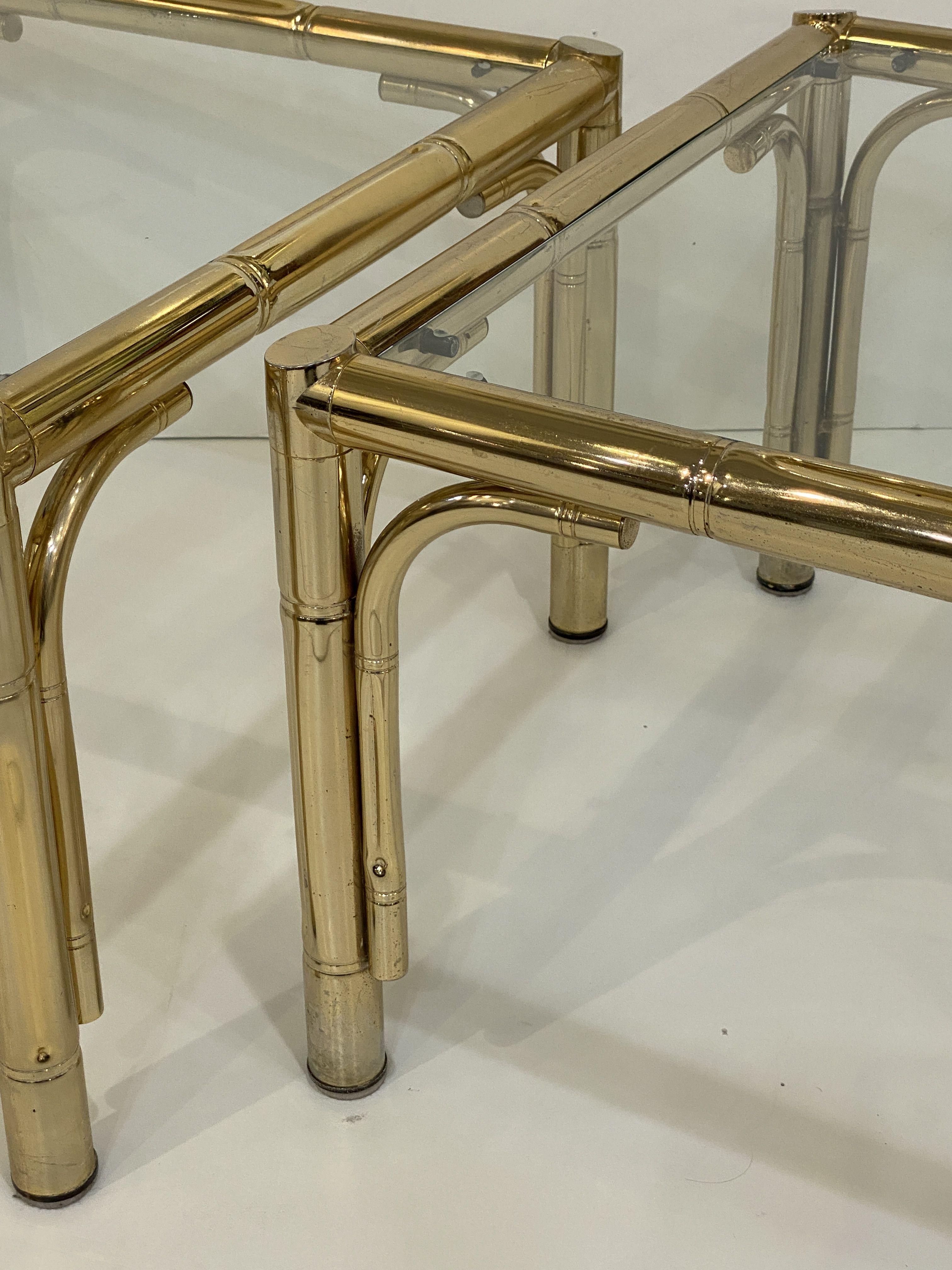 French Faux Bamboo Low Side Tables of Brass and Glass - Individually Priced For Sale 9
