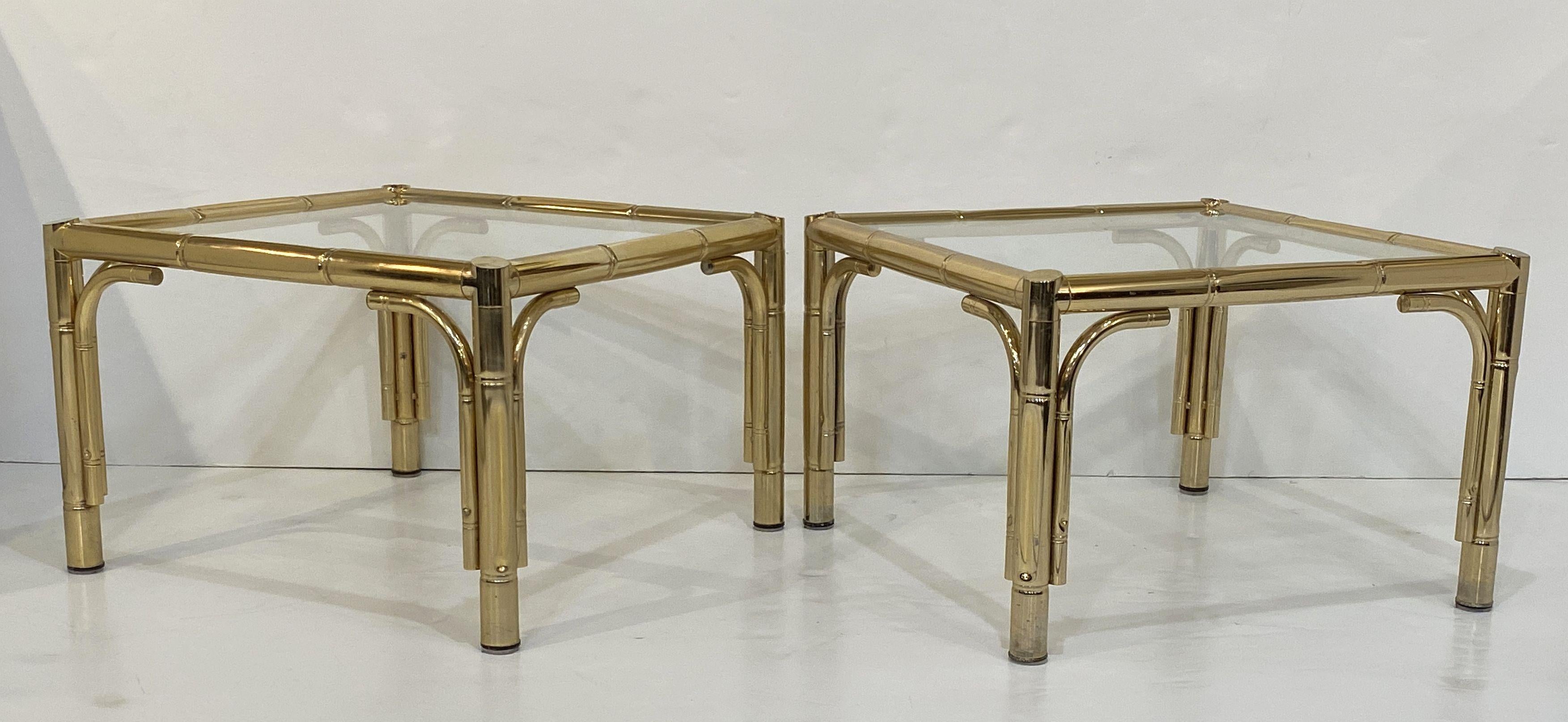 French Faux Bamboo Low Side Tables of Brass and Glass - Individually Priced For Sale 11