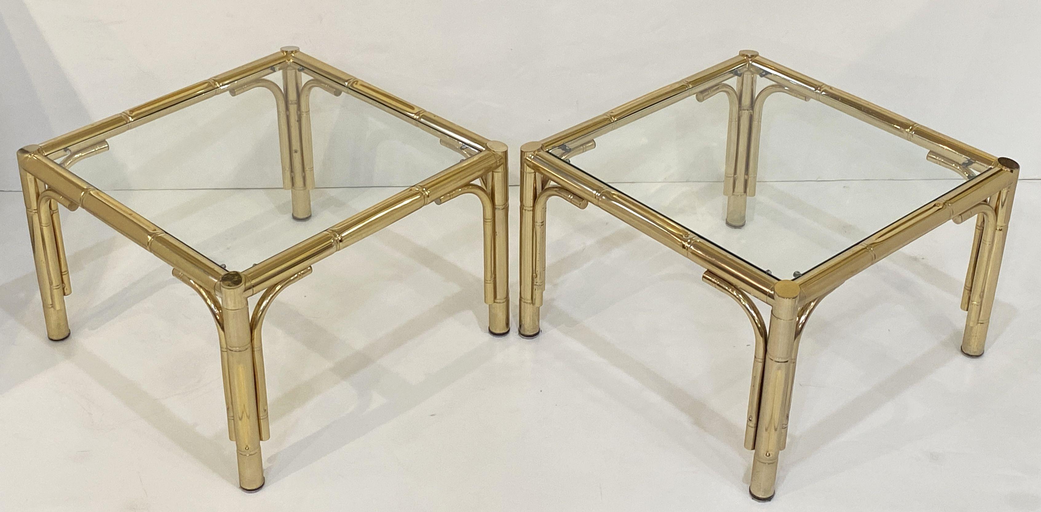 French Faux Bamboo Low Side Tables of Brass and Glass - Individually Priced For Sale 13