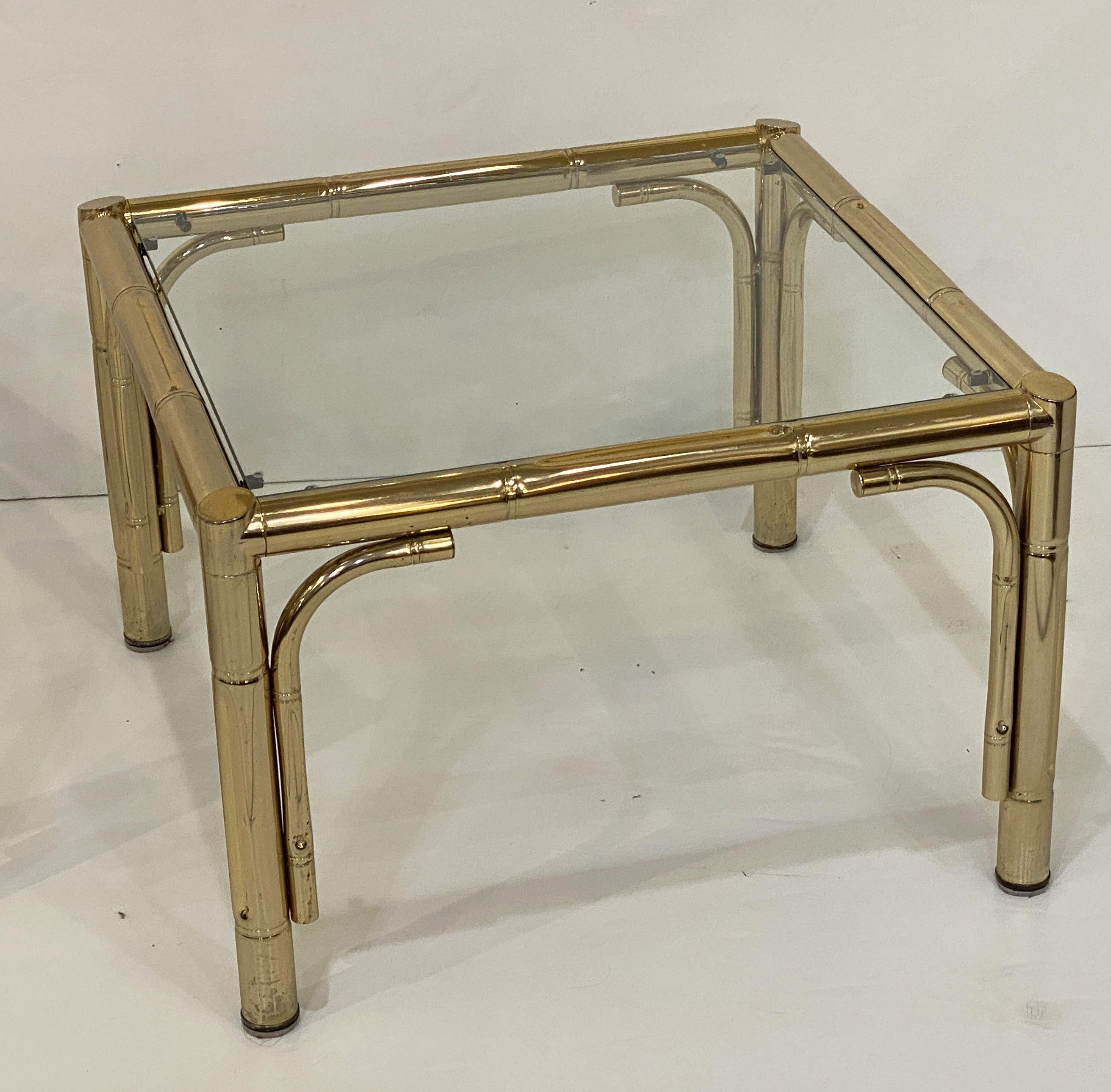 French Faux Bamboo Low Side Tables of Brass and Glass - Individually Priced In Good Condition For Sale In Austin, TX