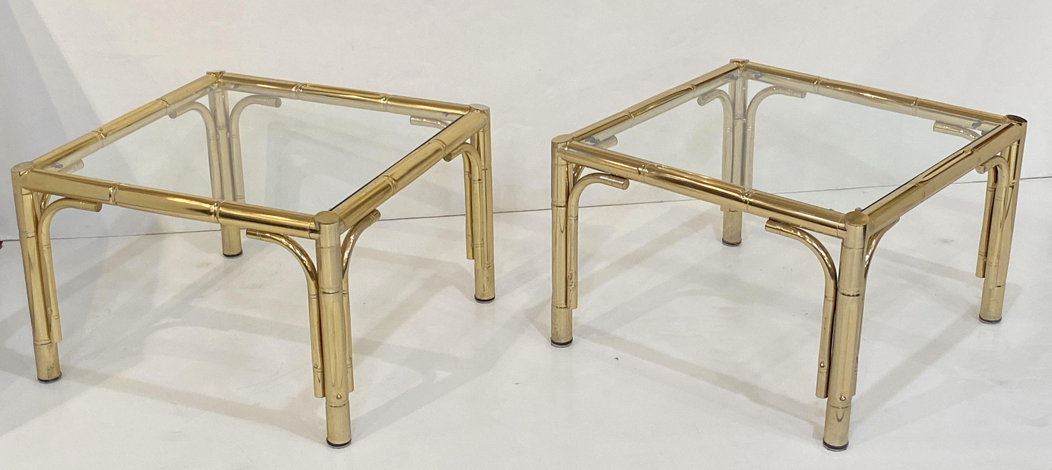 20th Century French Faux Bamboo Low Side Tables of Brass and Glass - Individually Priced For Sale