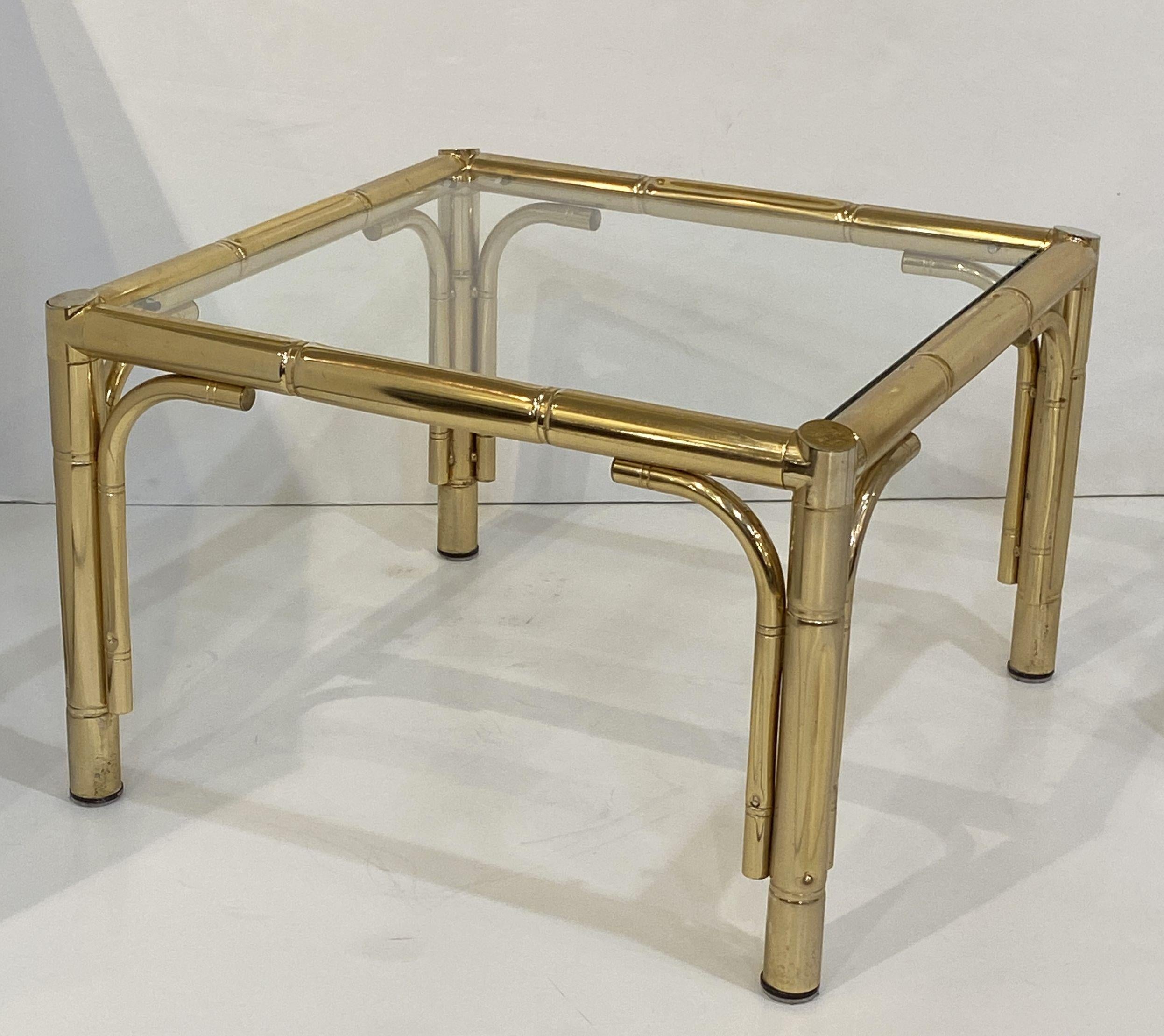 Metal French Faux Bamboo Low Side Tables of Brass and Glass - Individually Priced For Sale