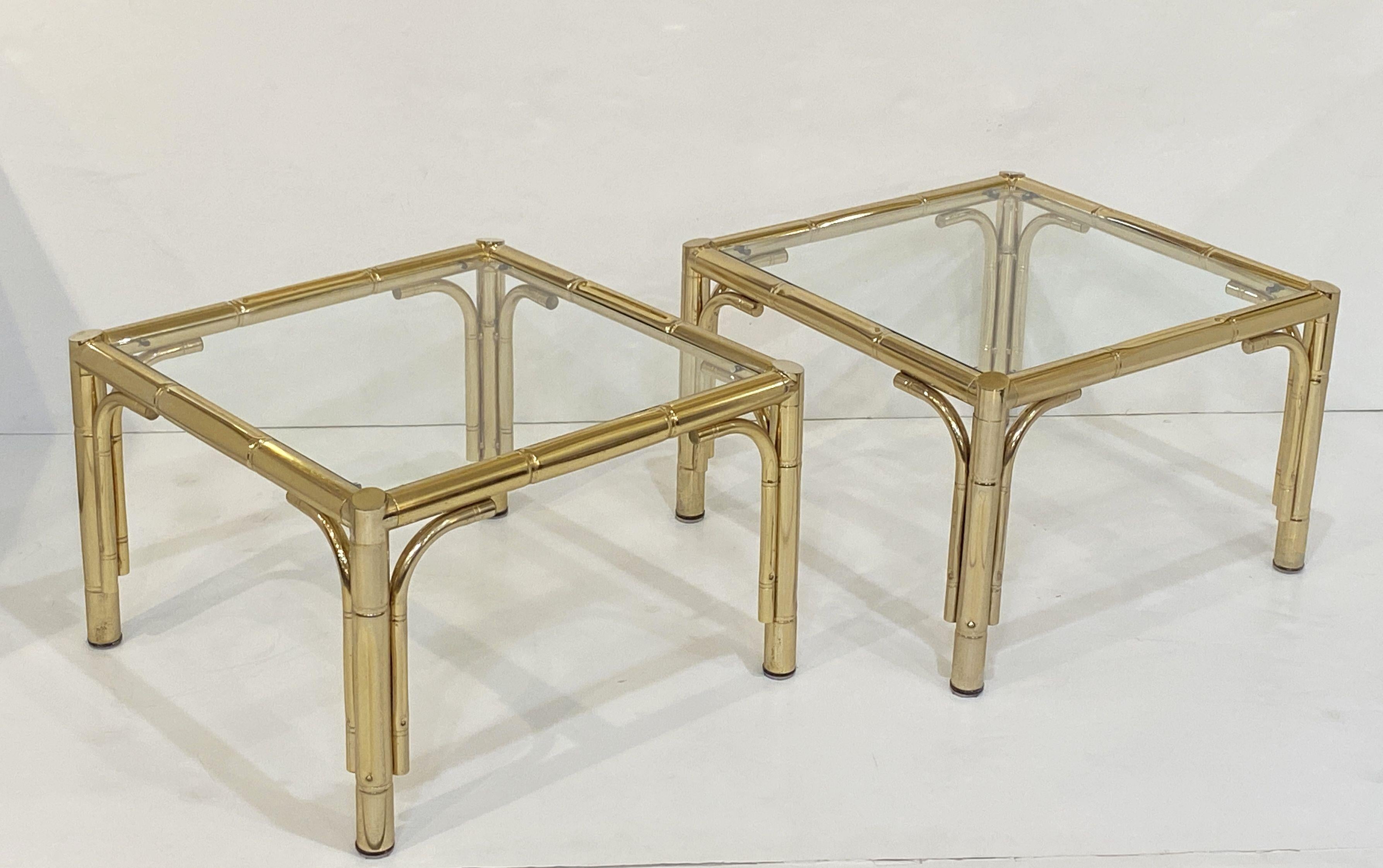 French Faux Bamboo Low Side Tables of Brass and Glass - Individually Priced For Sale 1