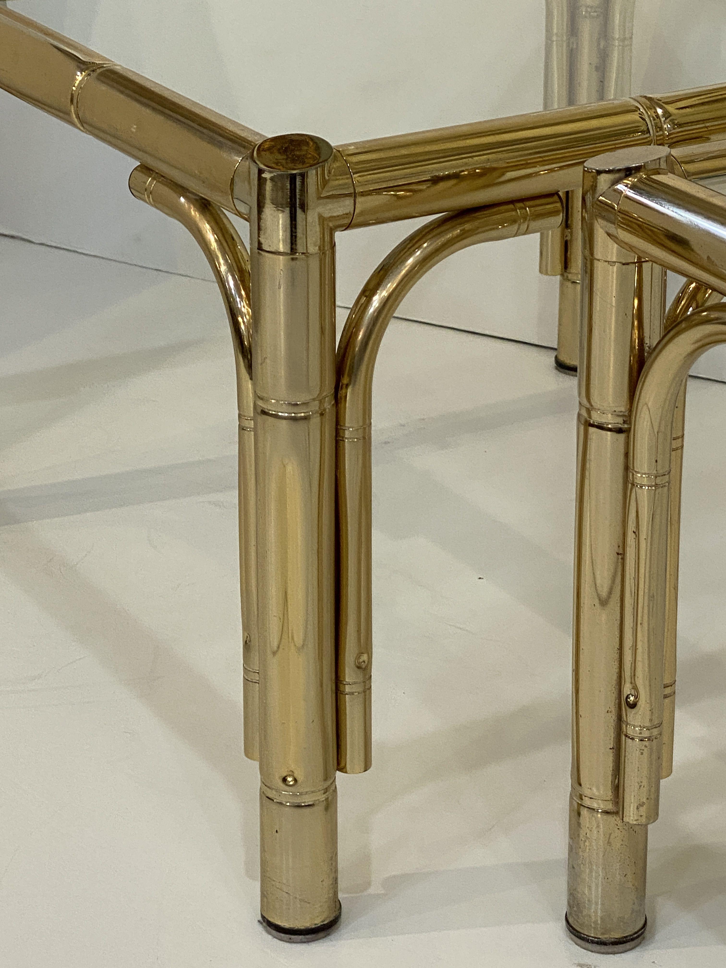 French Faux Bamboo Low Side Tables of Brass and Glass - Individually Priced For Sale 2