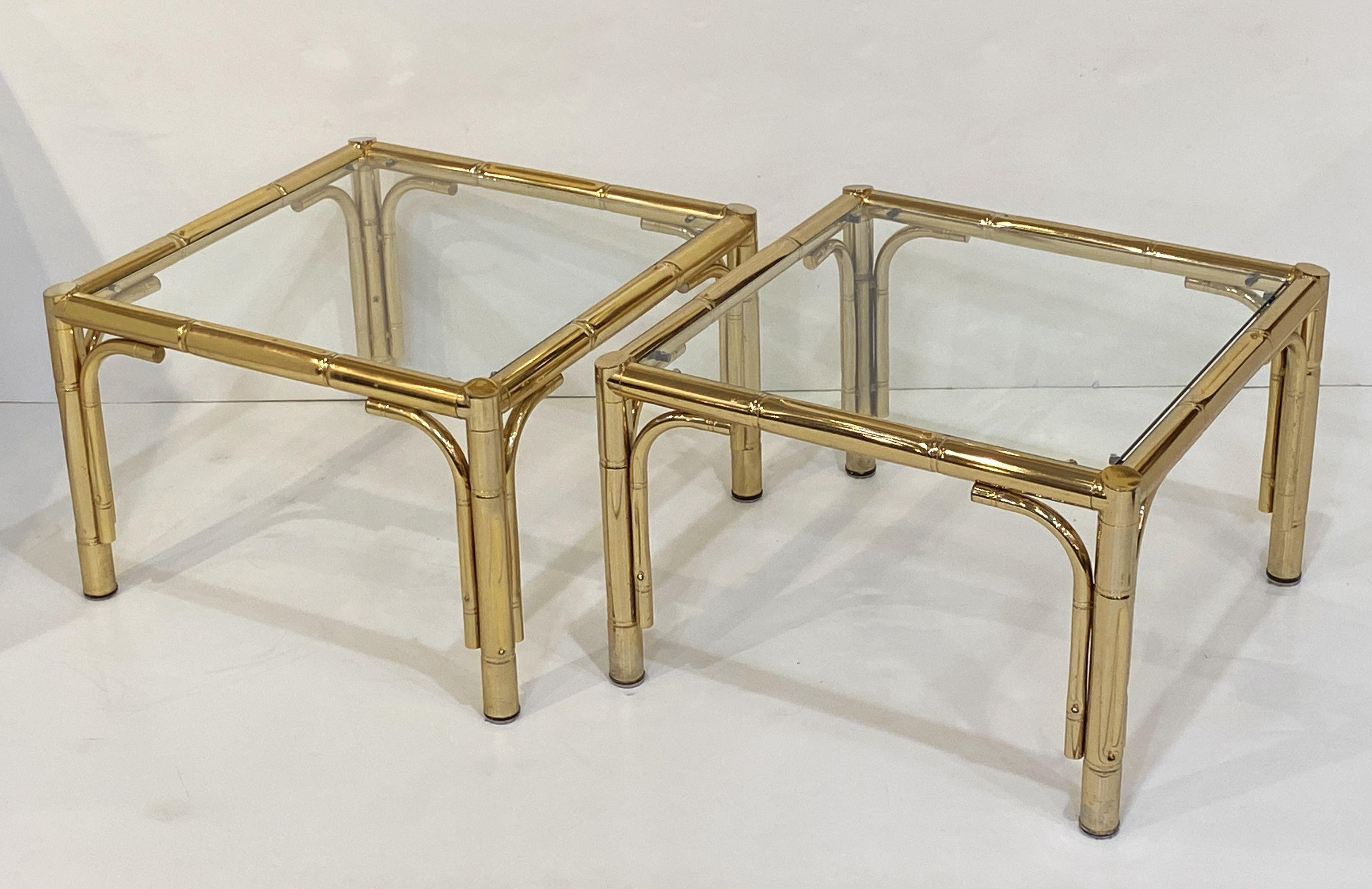 French Faux Bamboo Low Side Tables of Brass and Glass - Individually Priced For Sale 3