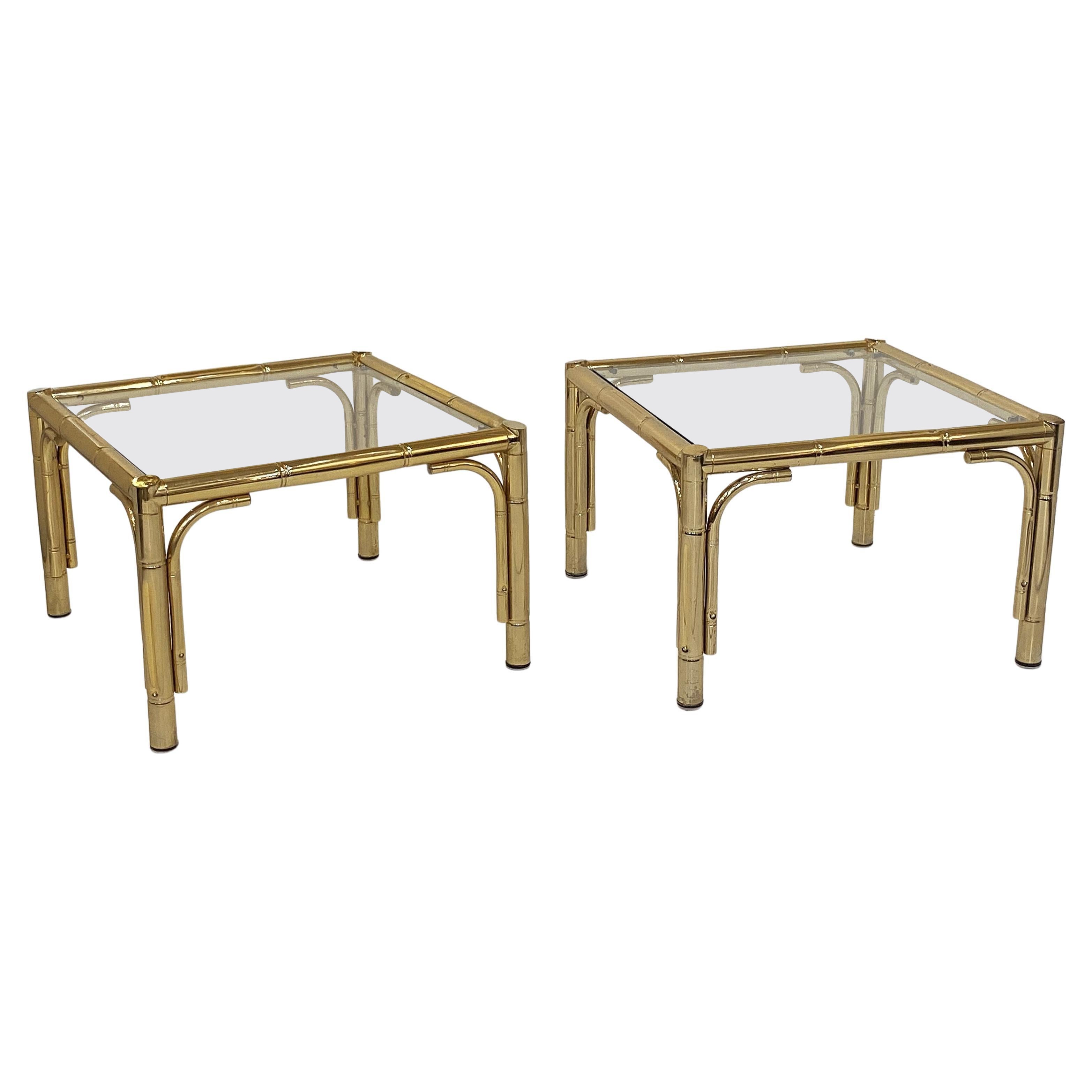 French Faux Bamboo Low Side Tables of Brass and Glass - Individually Priced
