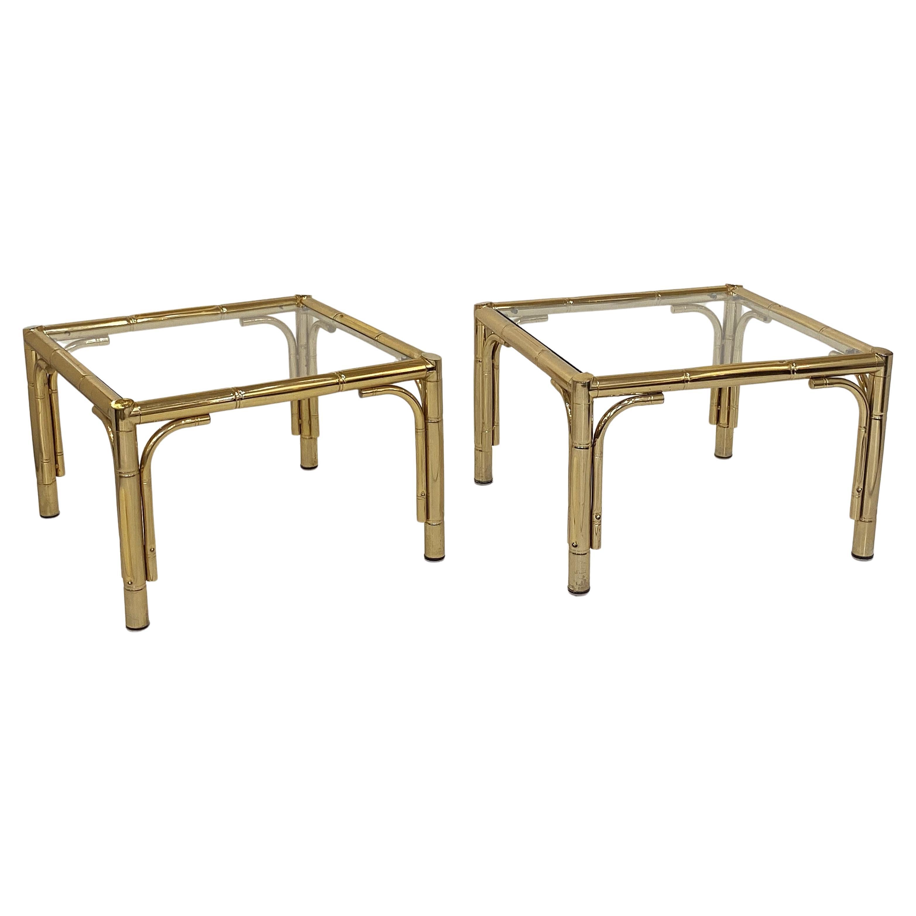 French Faux Bamboo Low Side Tables of Brass and Glass - Individually Priced For Sale