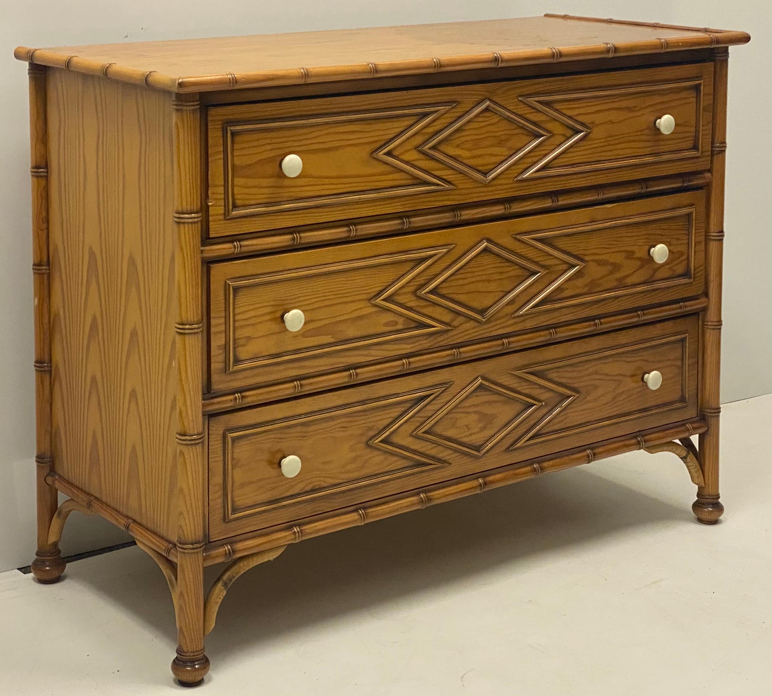 French Faux Bamboo Maple Commode by Grange 1