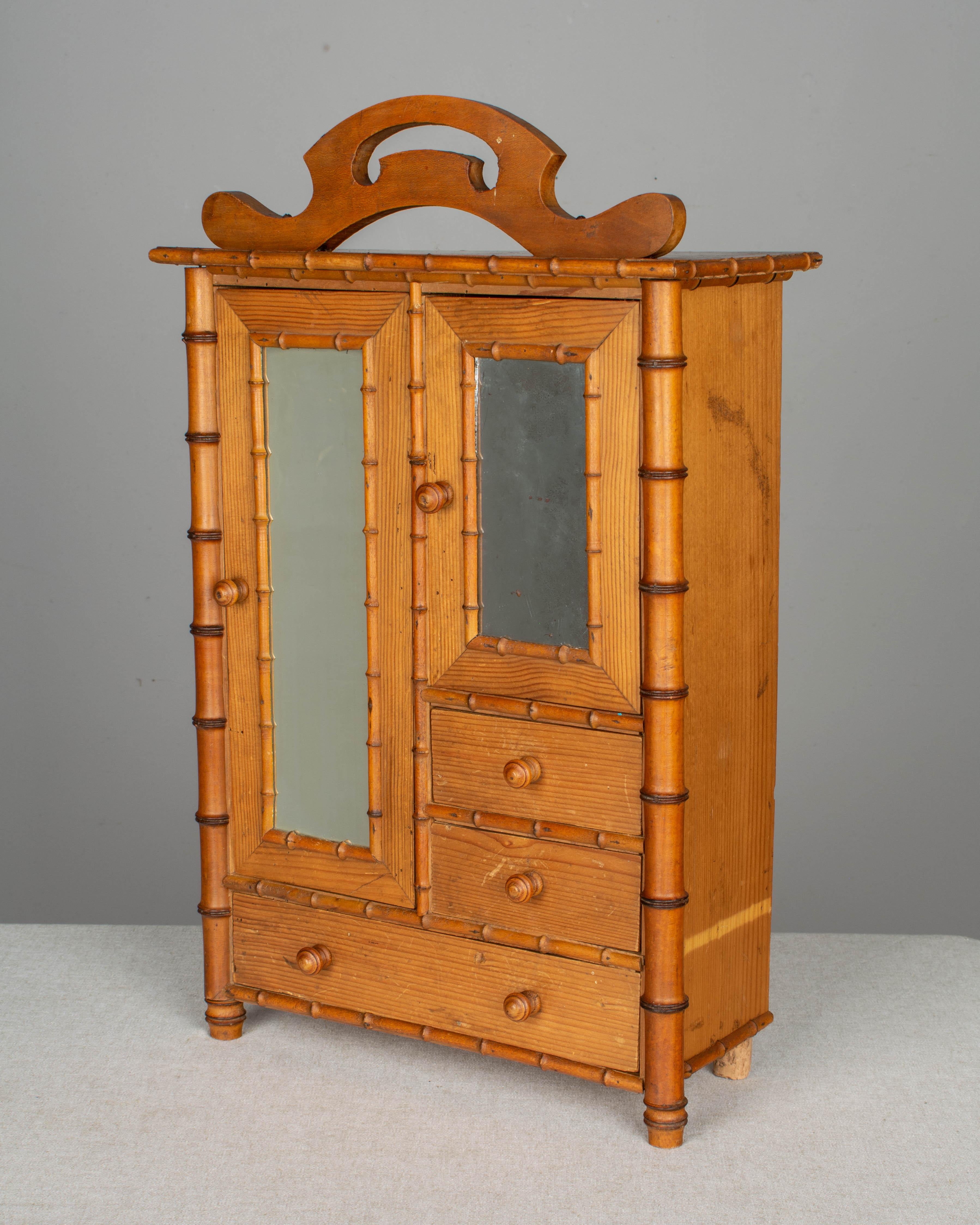 Hand-Crafted French Faux Bamboo Miniature Armoire