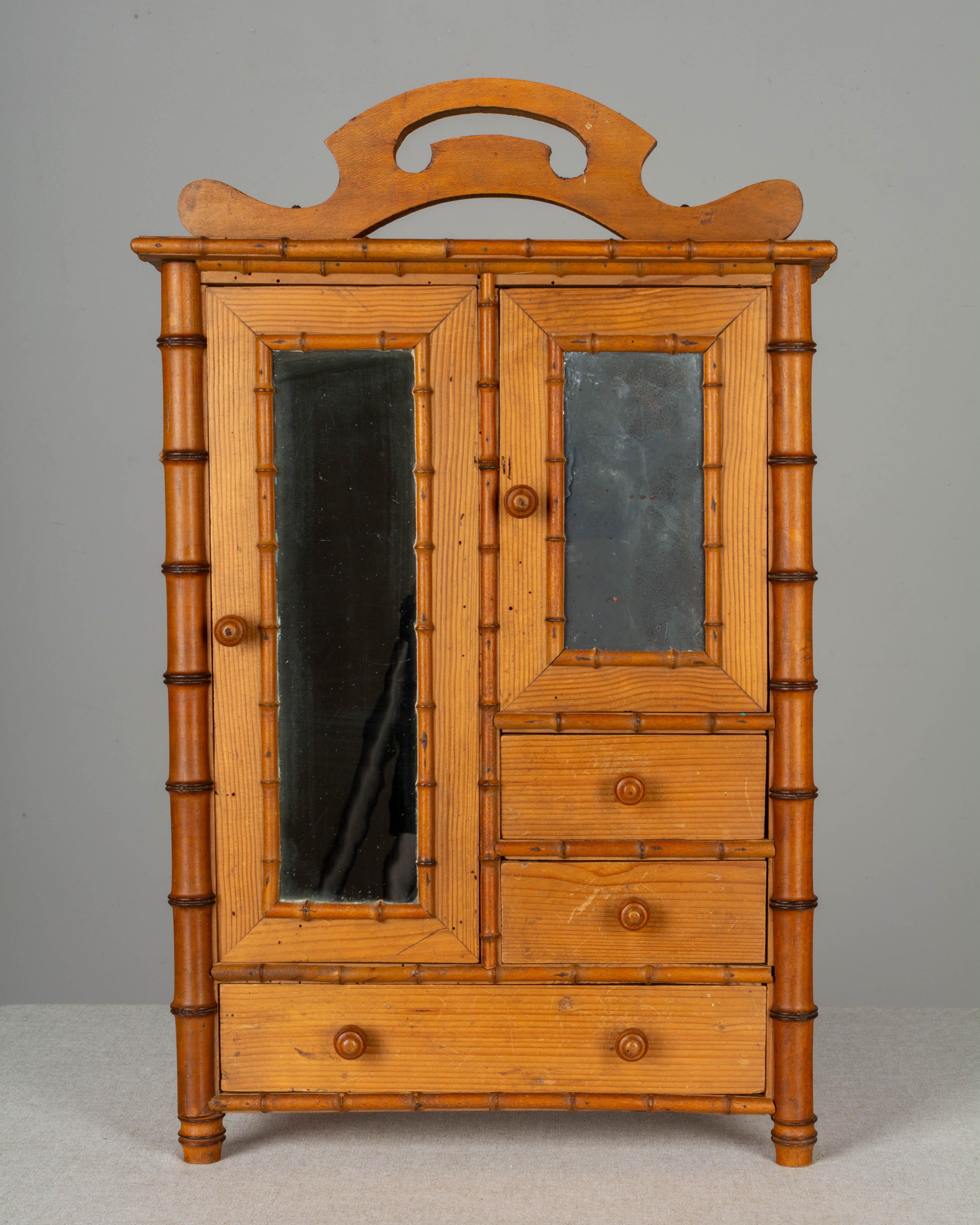 French Faux Bamboo Miniature Armoire In Good Condition In Winter Park, FL